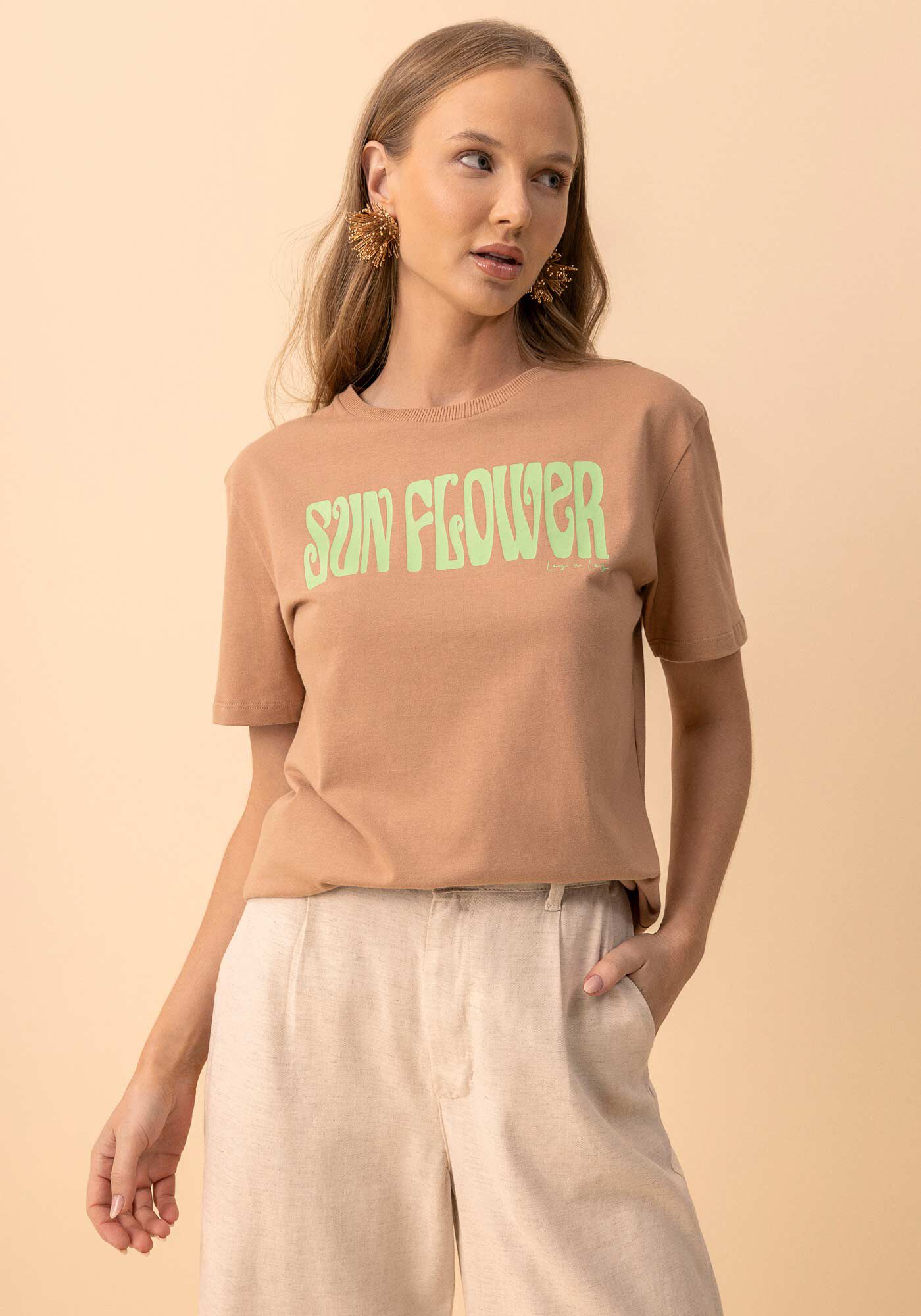 Blusa T-shirt Com Estampa Localizada Em Algod&atilde;o Penteado, BEGE ZEFIRO, large.