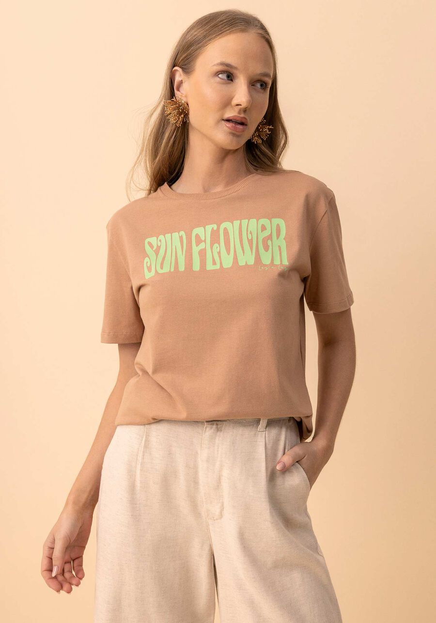 Blusa T-shirt Com Estampa Localizada Em Algodão Penteado, BEGE ZEFIRO. Blusa T-shirt Com Estampa Localizada Em Algodão Penteado, BEGE ZEFIRO, large.
