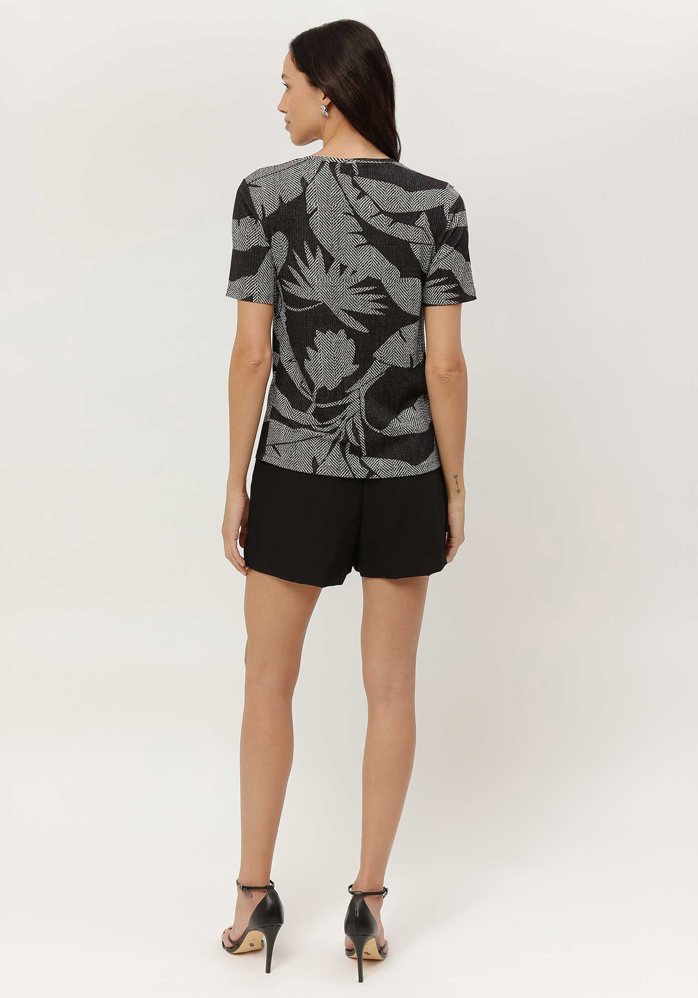 Blusa Estampada Canelada com Manga Curta, , large.