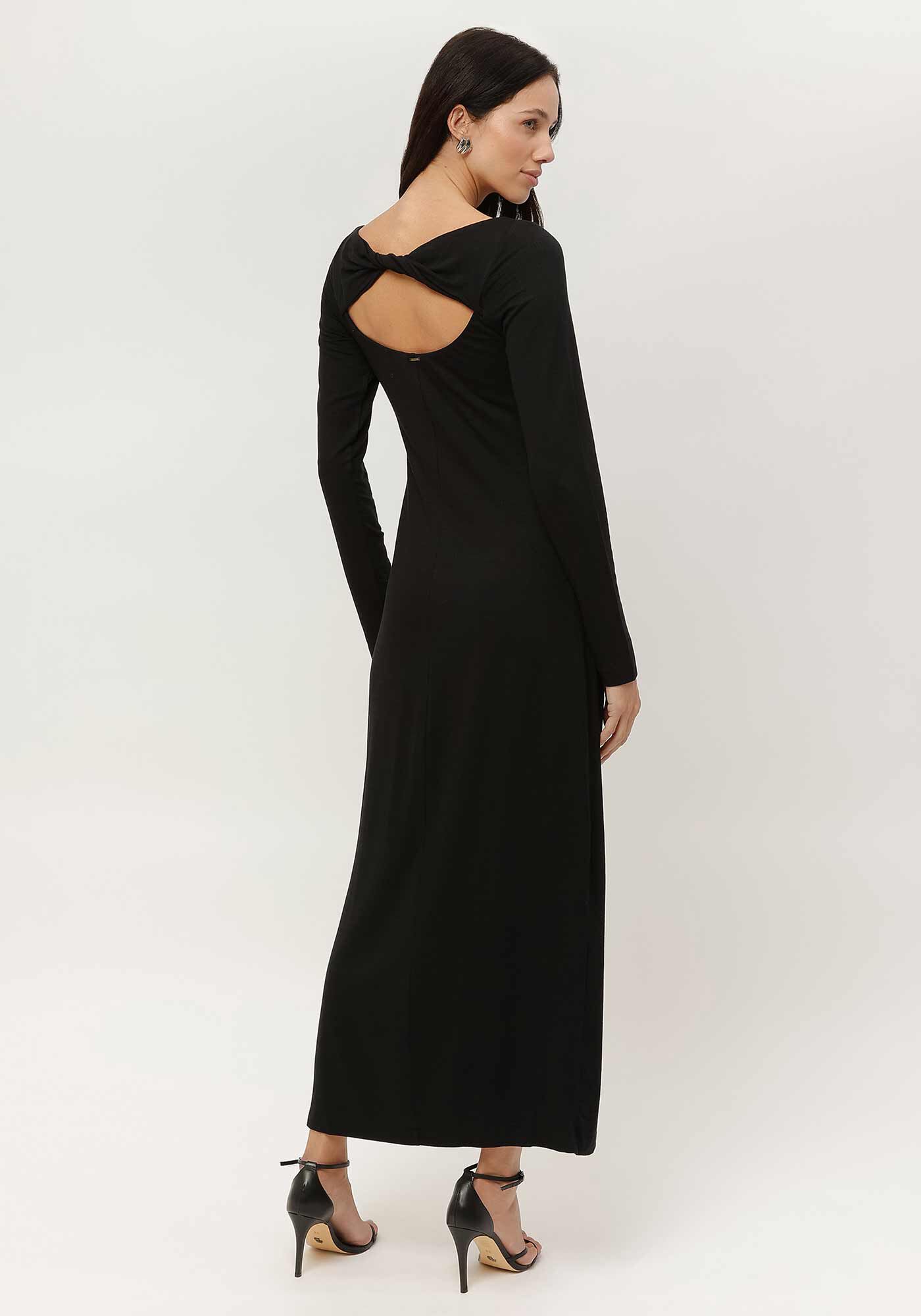 Vestido Midi Manga Longa em Malha com Tor&ccedil;&atilde;o, , large.