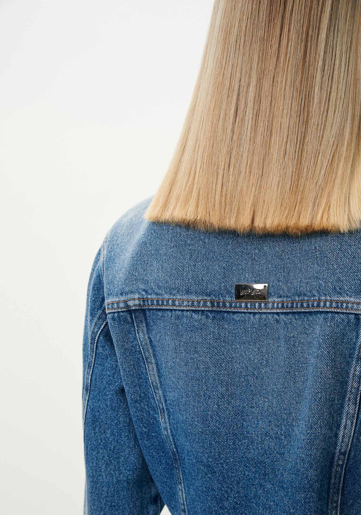 Jaqueta Jeans Cropped com Bordado Flores, , large.