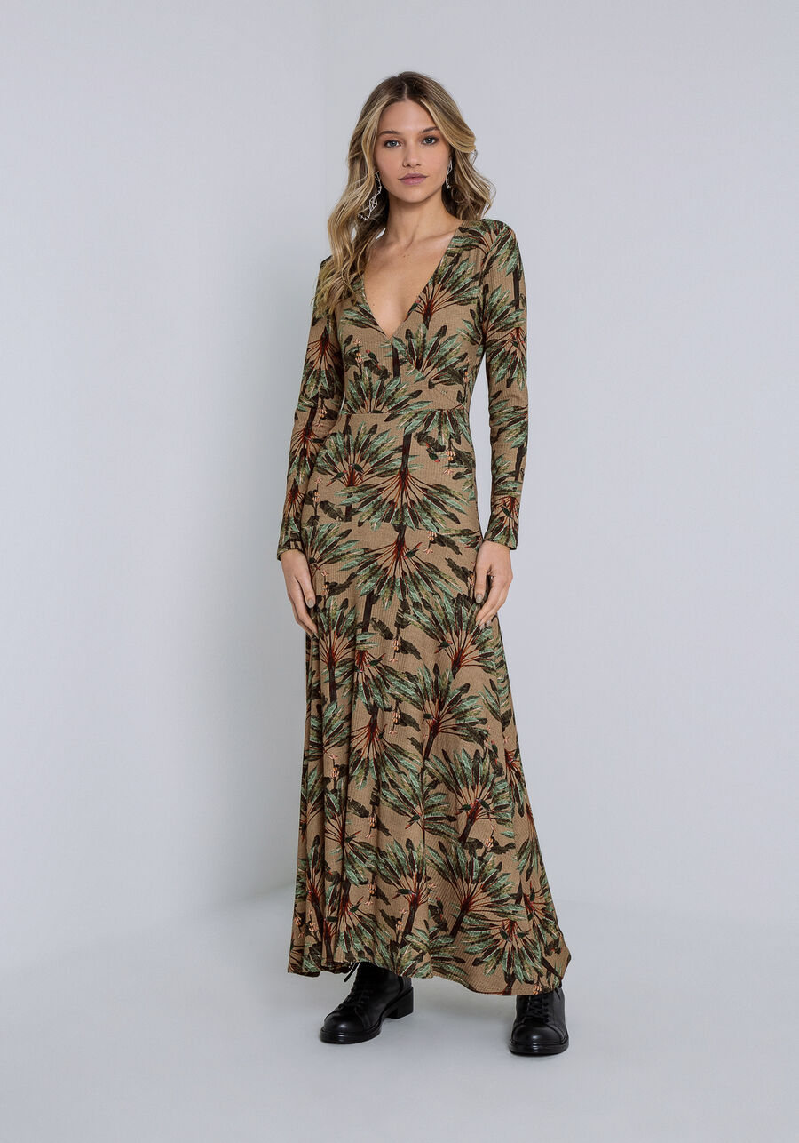 Vestido Midi Canelado Estampado, RECANTO. Vestido Midi Canelado Estampado, RECANTO, large.
