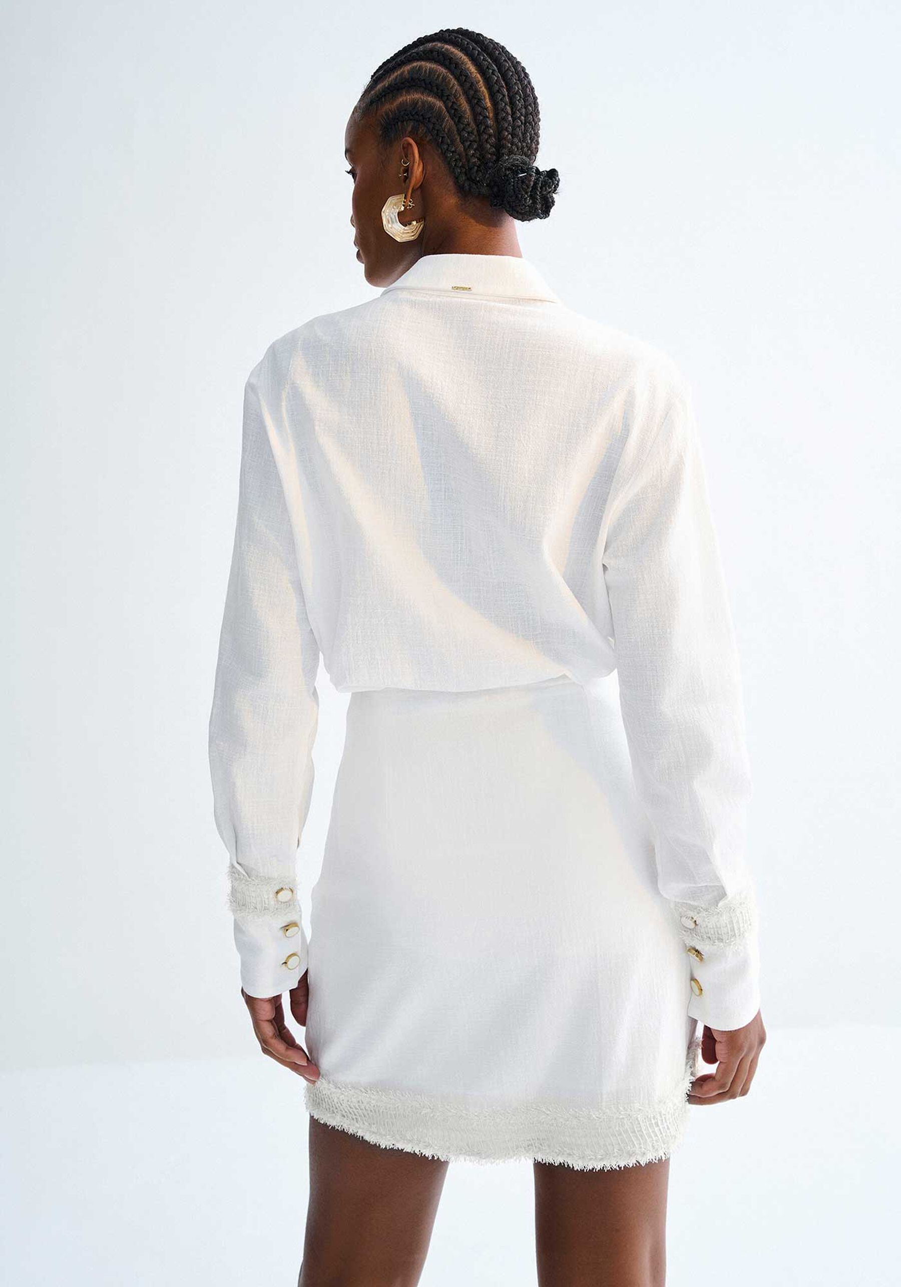 Saia Curta em Tecido Cotton com Detalhe Barra, . Saia Curta em Tecido Cotton com Detalhe Barra, , large.