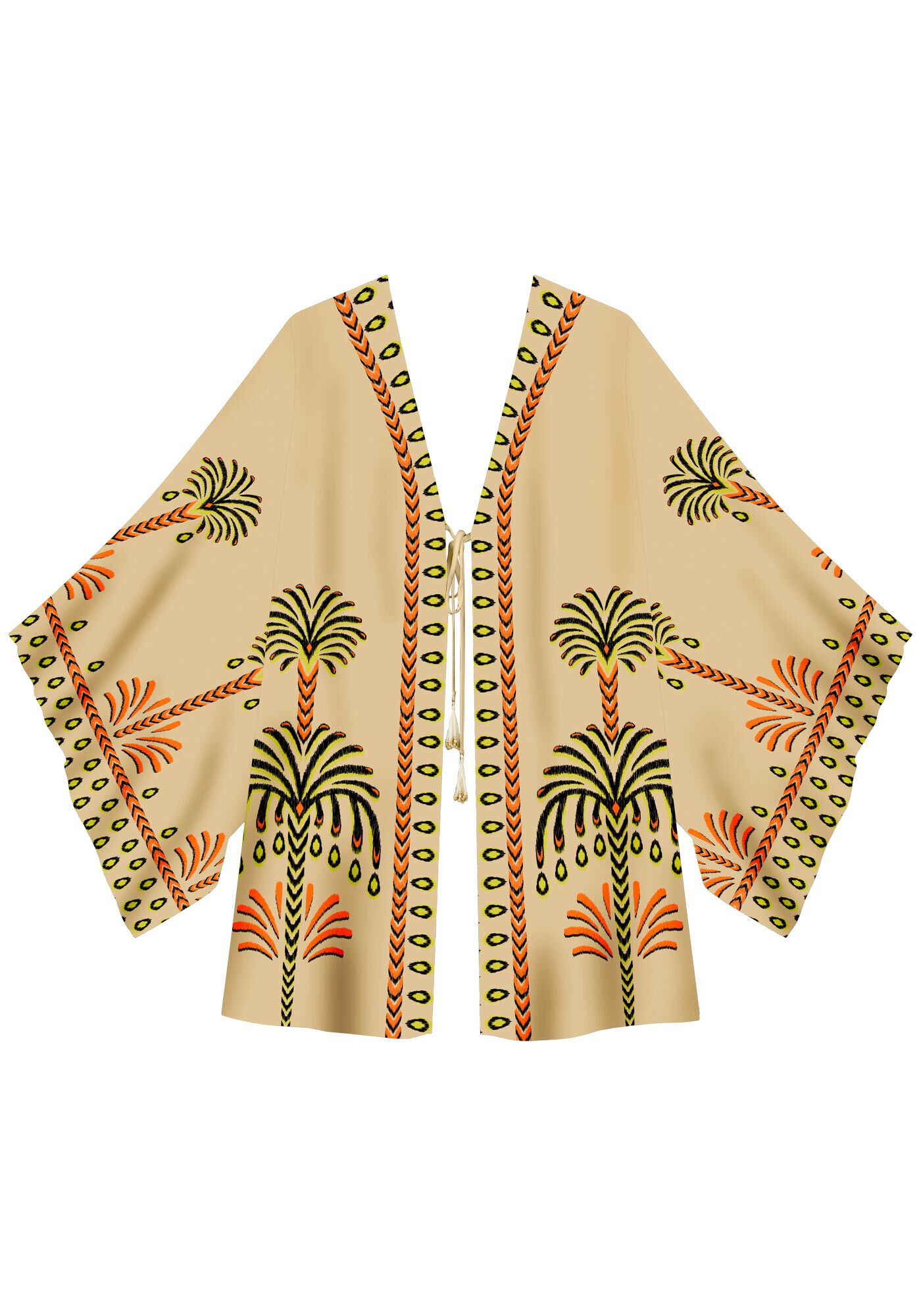 Kaftan Estampado Com Amarra&ccedil;&atilde;o, TROPICALIA BEGE, large.