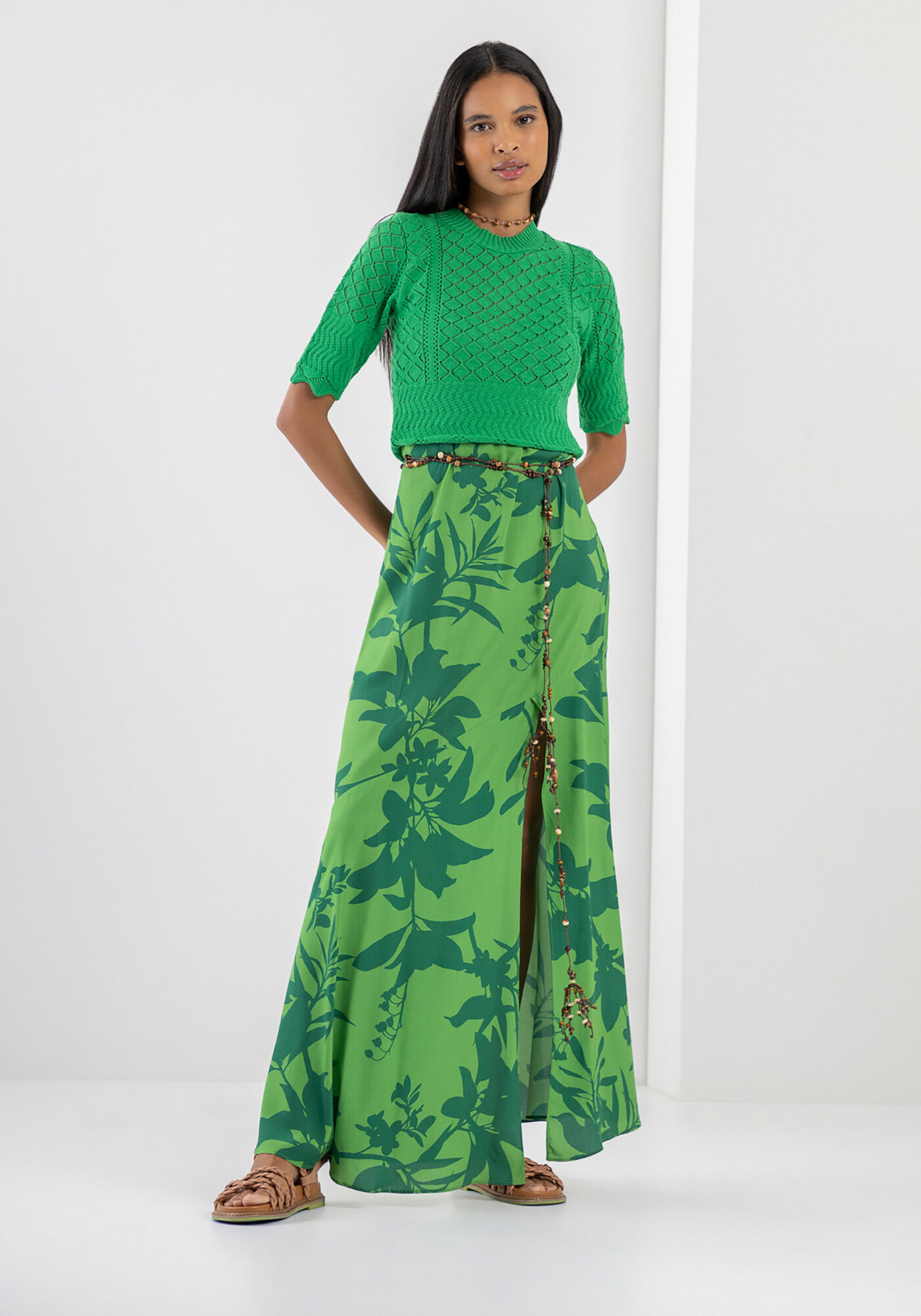 Blusa Manga Curta em Tric&ocirc; com Textura, VERDE GREEN FLAG, large.