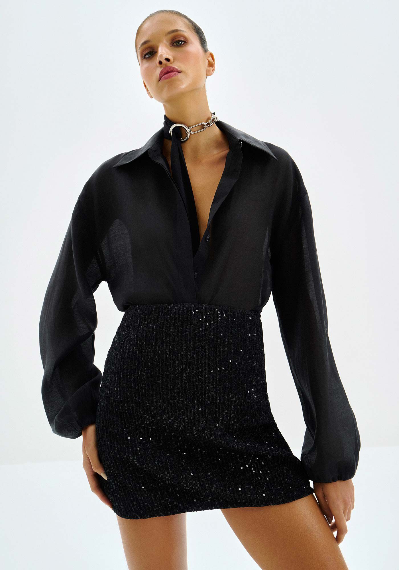 Saia Cintura Alta em Paet&ecirc;s, , large.