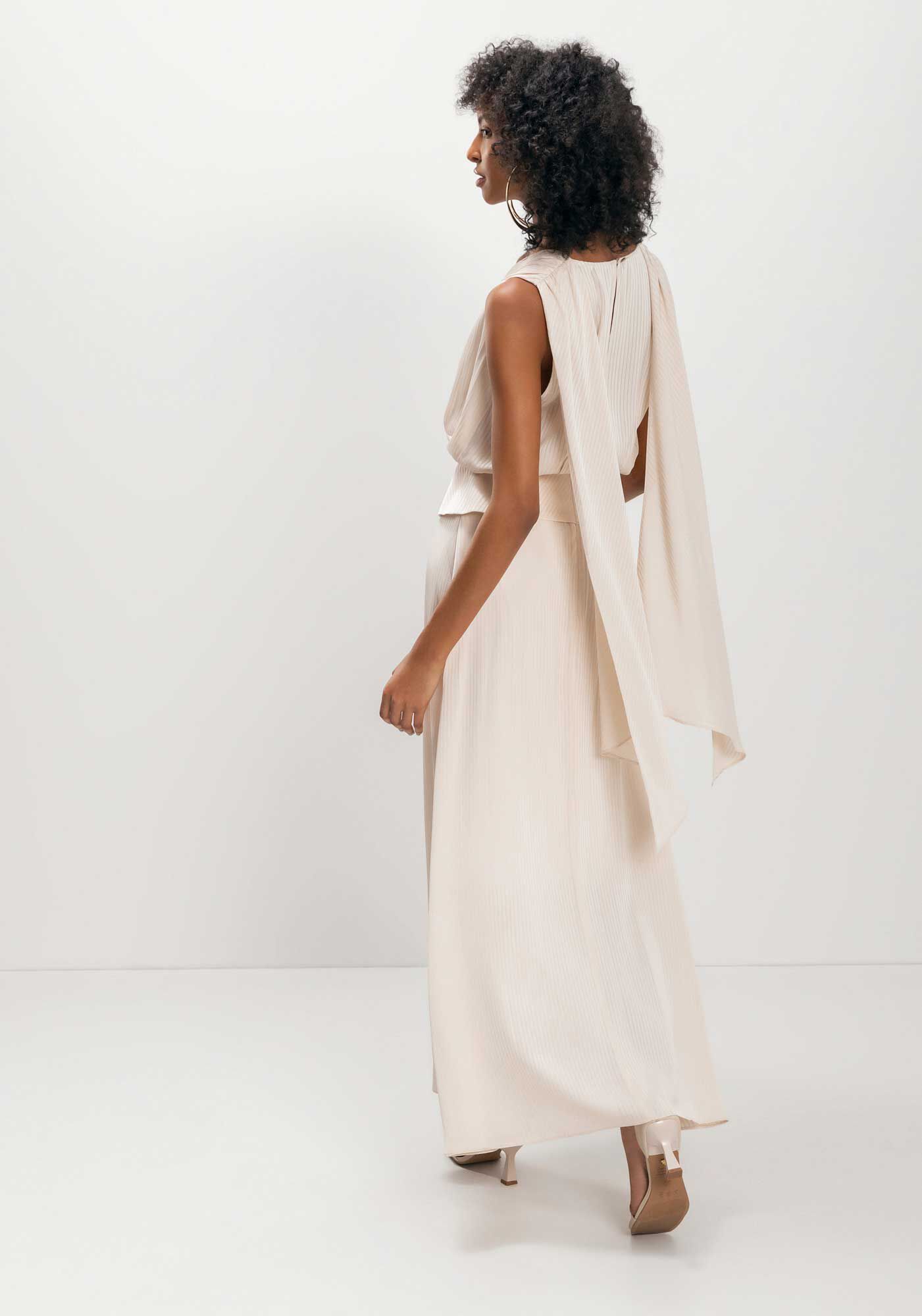 Vestido Longo Transpassado Com Faixas Posteriores, BEGE ALHAMBRA, large.