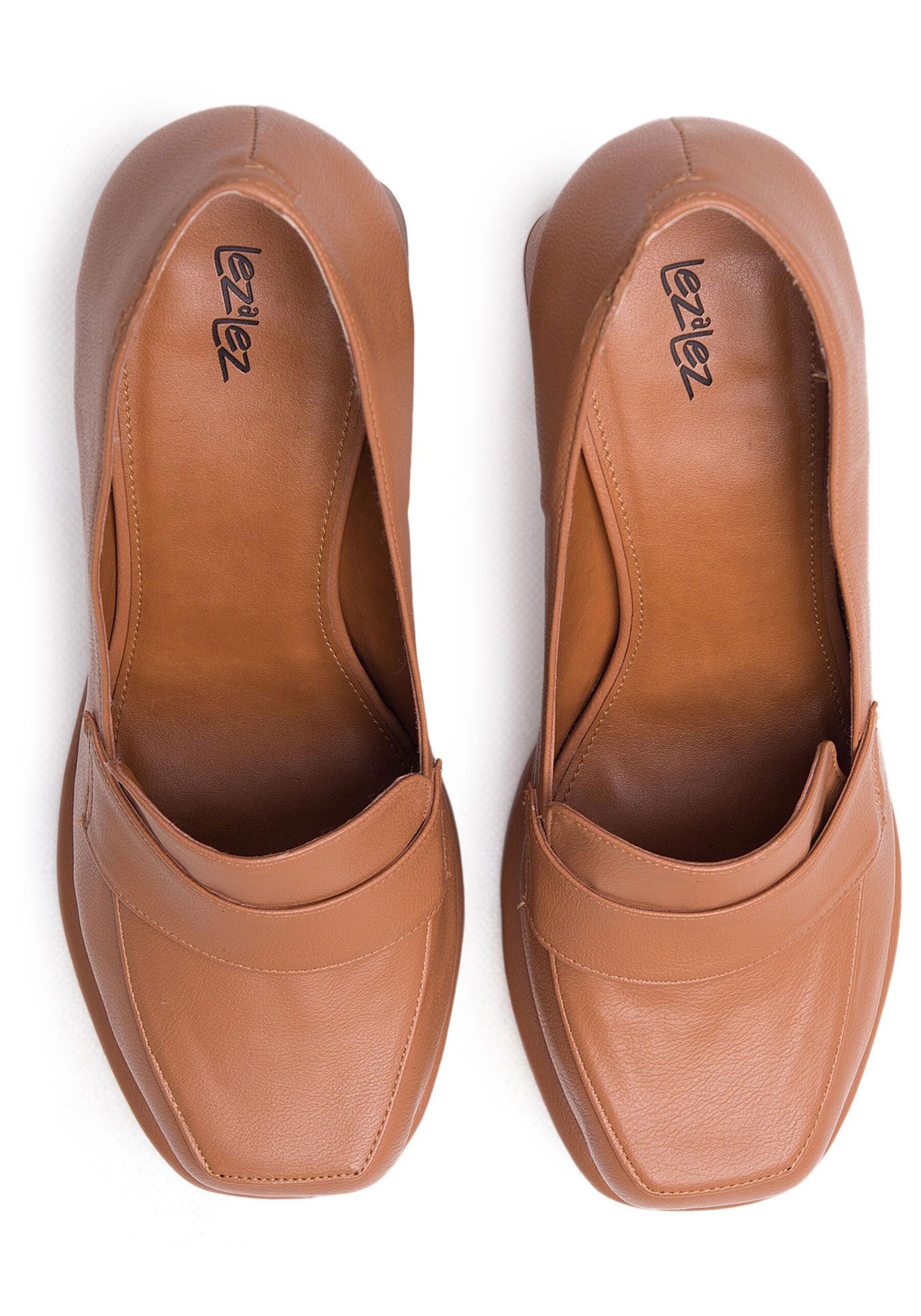 Mocassim com Salto Alto Flare, MARROM TERRACOTA. Mocassim com Salto Alto Flare, MARROM TERRACOTA, large.