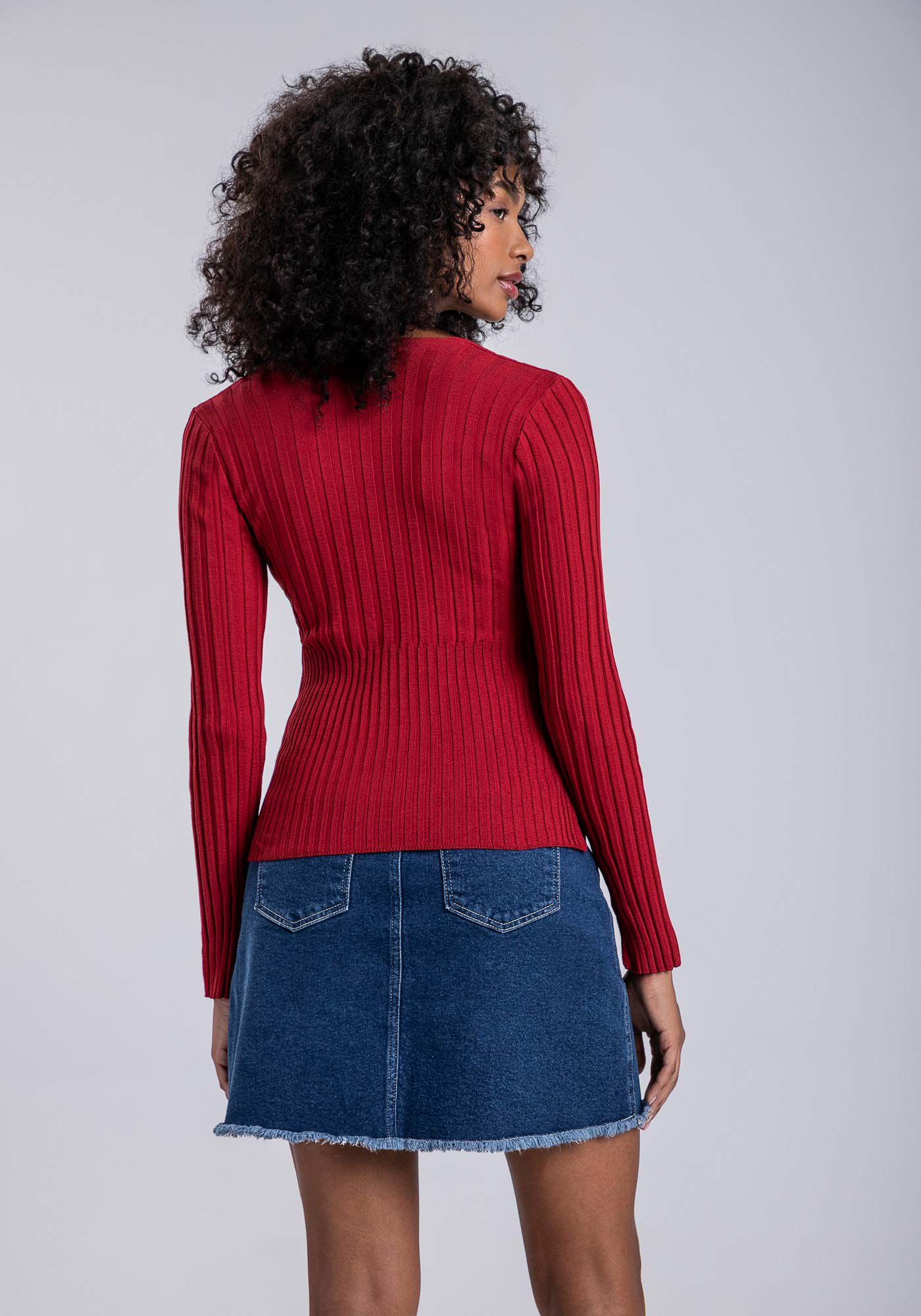 Blusa Manga Longa em Tric&ocirc; com Bot&otilde;es, , large.