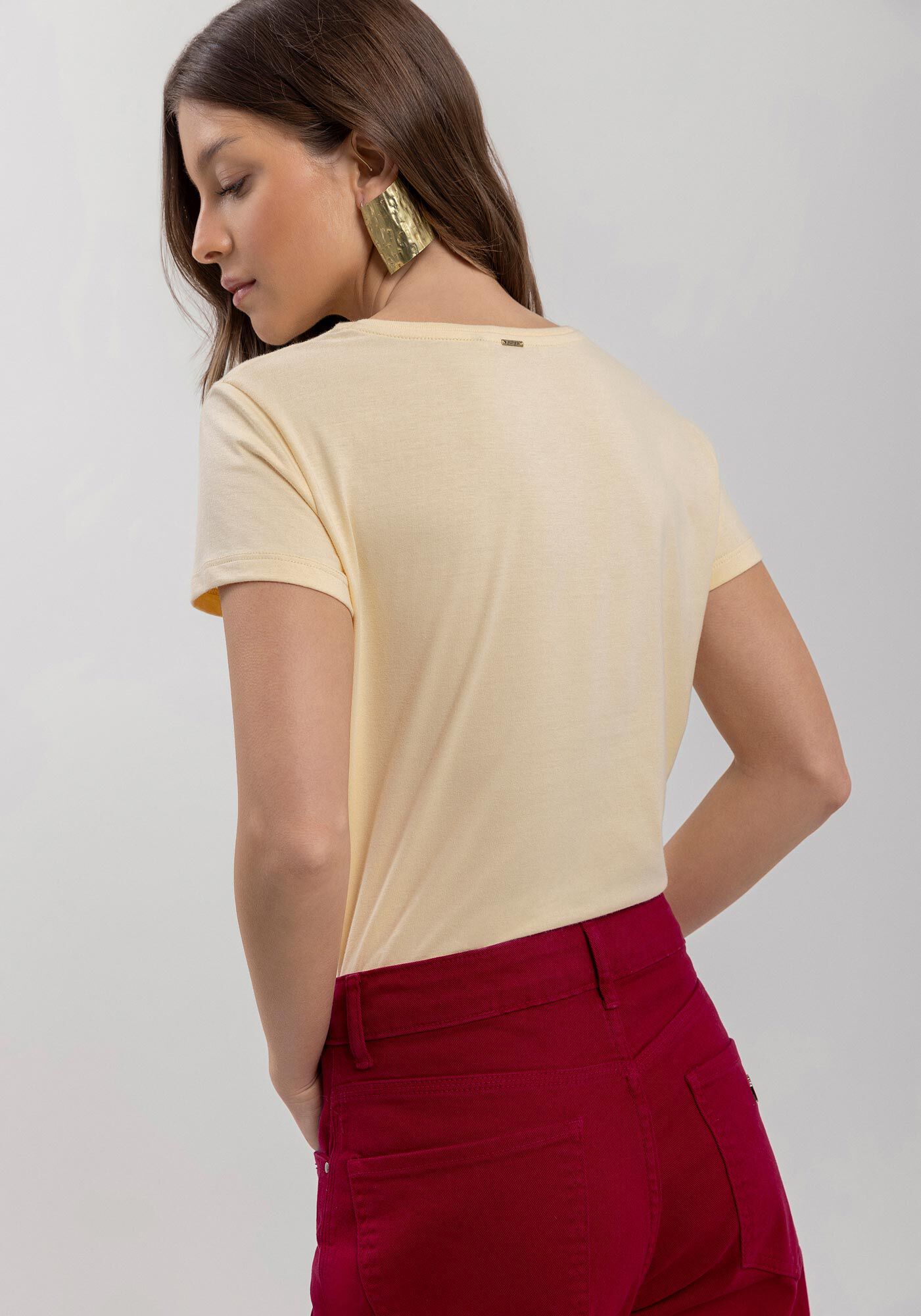 Blusa T-Shirt De Mangas Curtas Em Algod&atilde;o Penteado, , large.