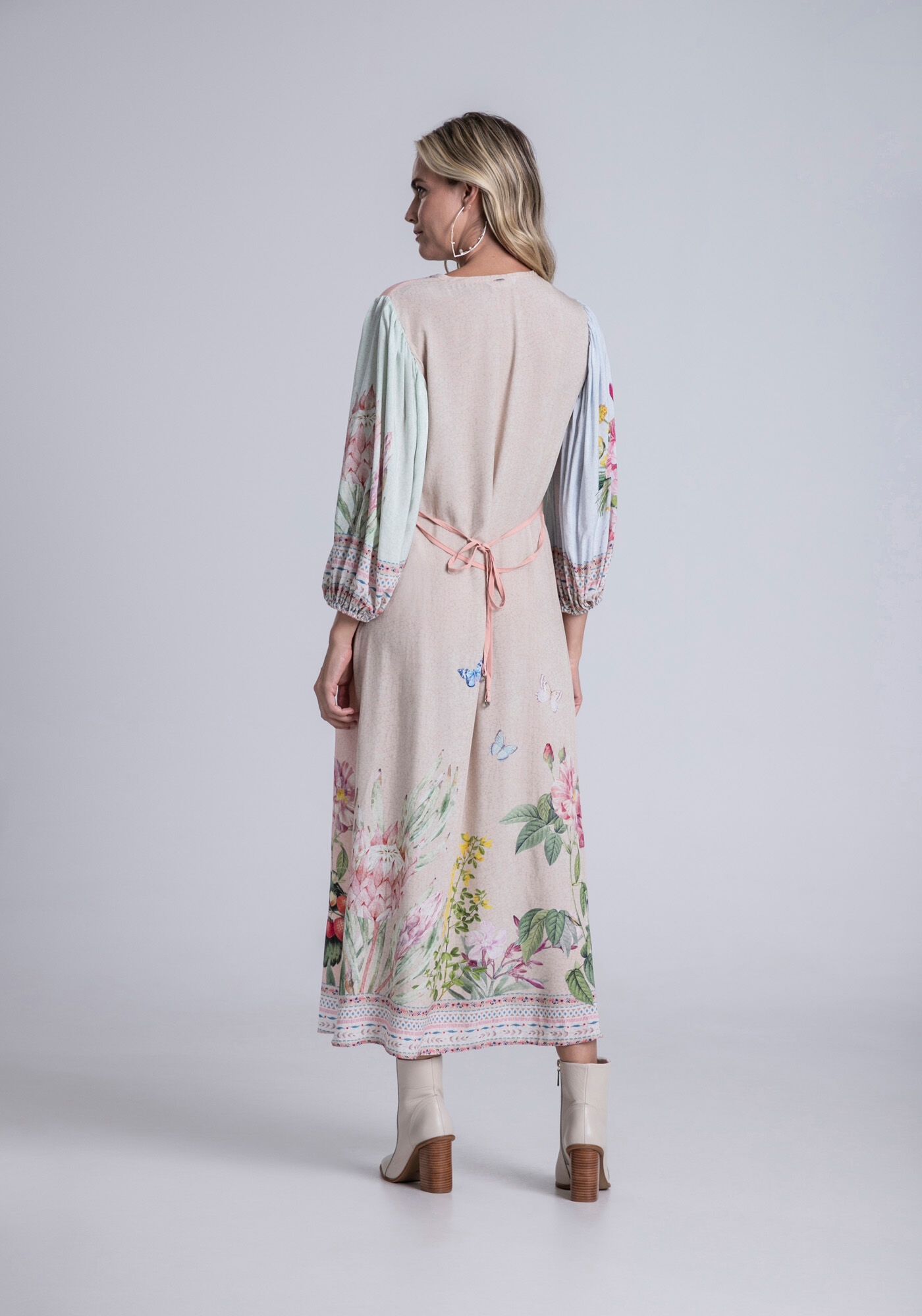 Vestido Midi Manga em Viscose com Cinto, PAPEL DE CARTAS, large.