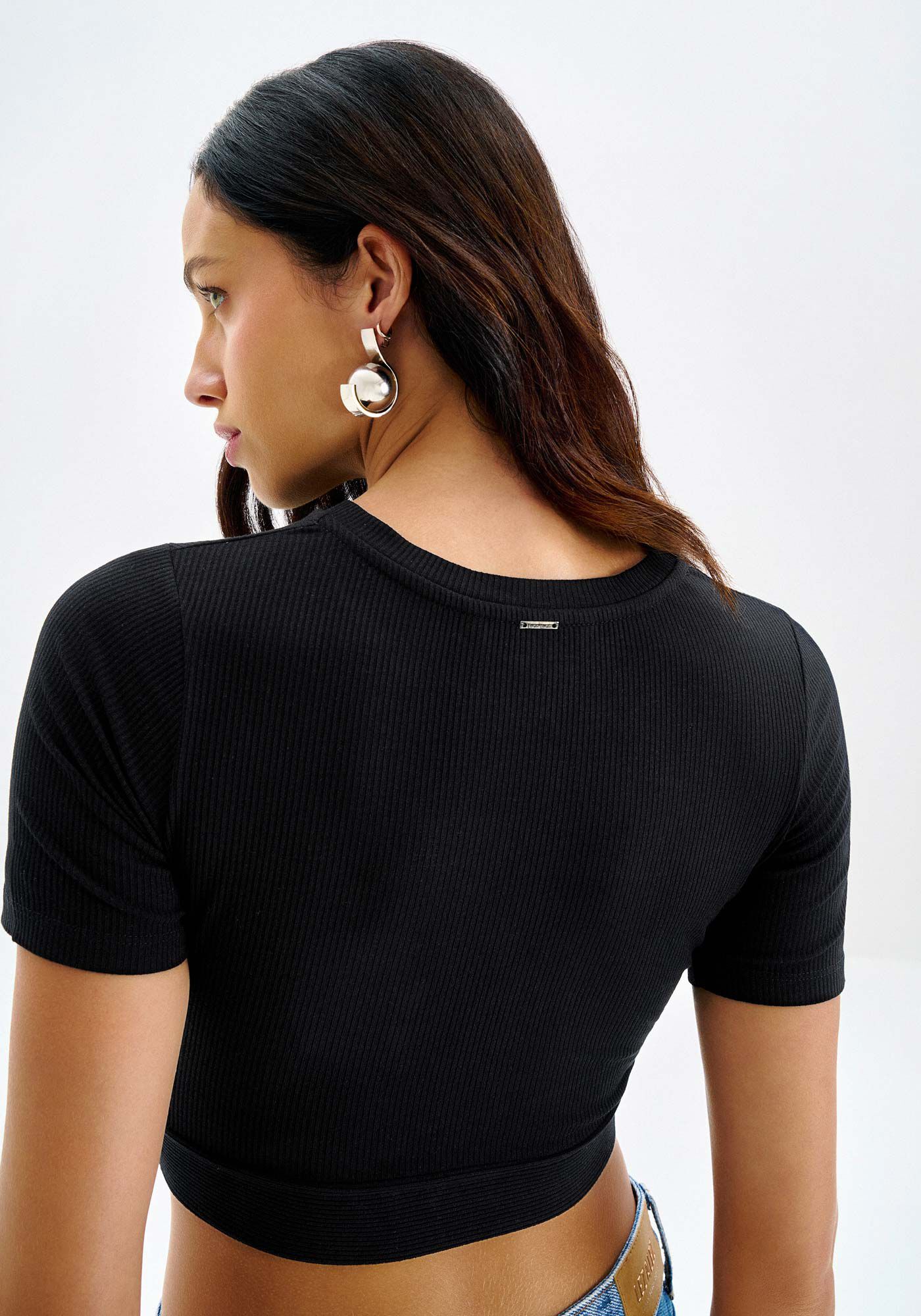 Blusa Cropped Canelada com Recorte Barra, , large.