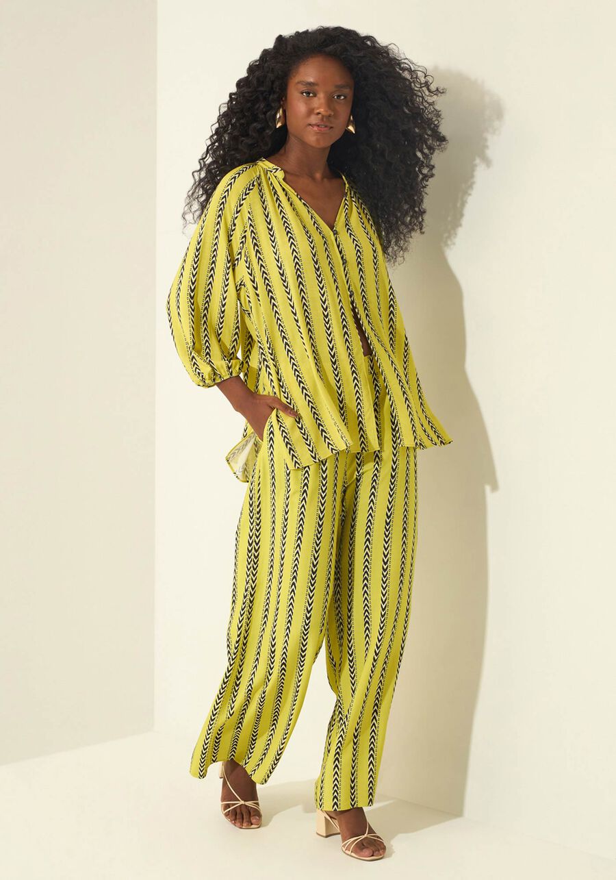 Camisa Alongada Estampada Com Mangas 3/4, VIELAS VERDE. Camisa Alongada Estampada Com Mangas 3/4, VIELAS VERDE, large.