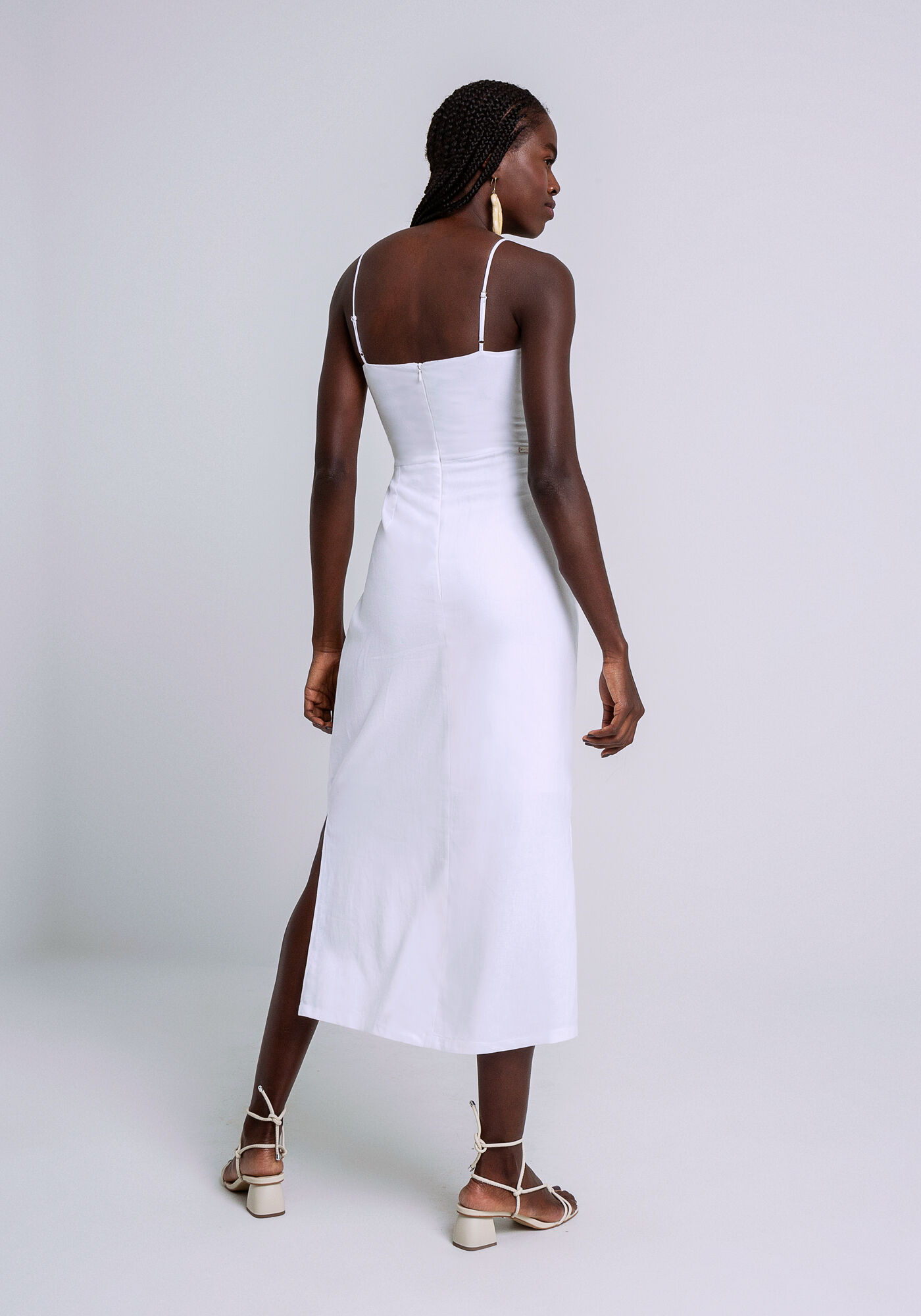 Vestido midi linho branco online