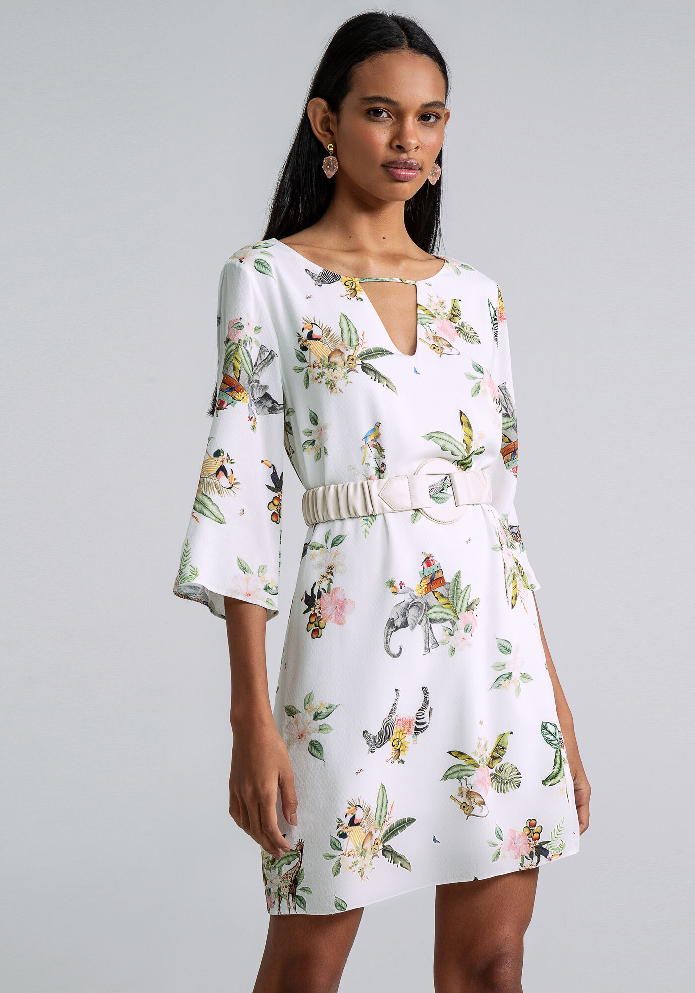 Vestido Manga 3/4 Ampla Estampa, , large.