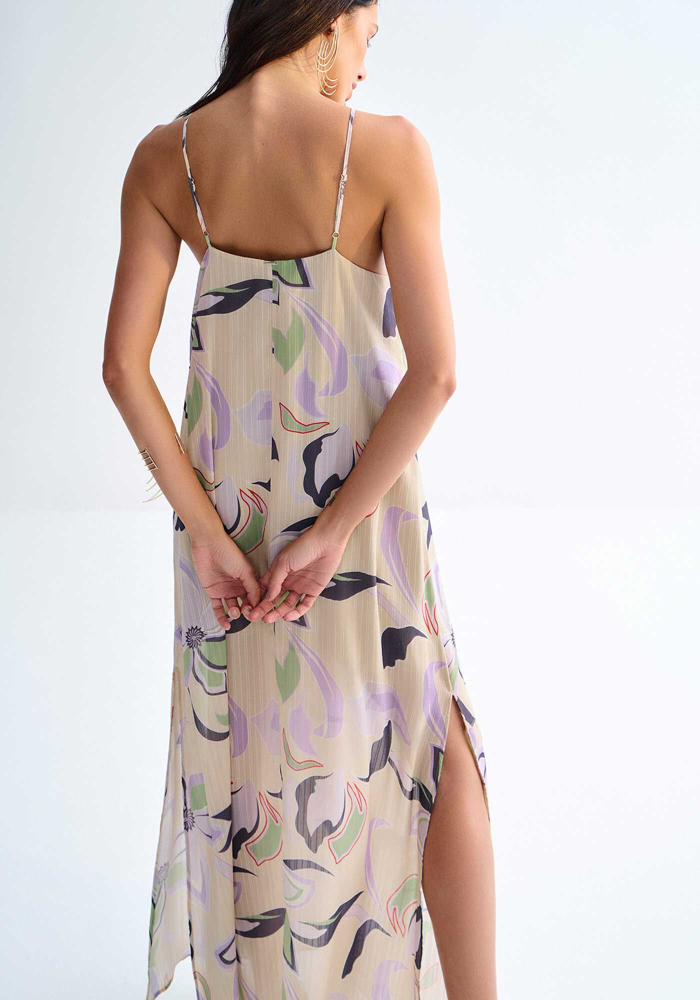 Vestido Longo Estampado com Detalhe Al&ccedil;as, , large.