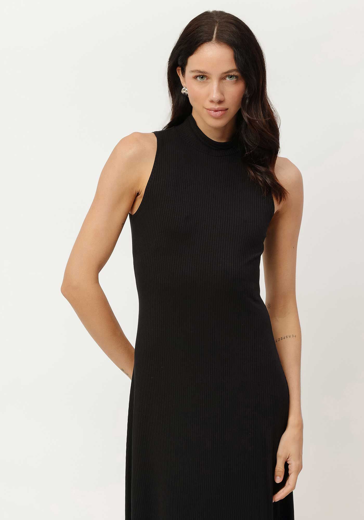 Vestido Midi Evas&ecirc; Canelado com Gola Alta, , large.