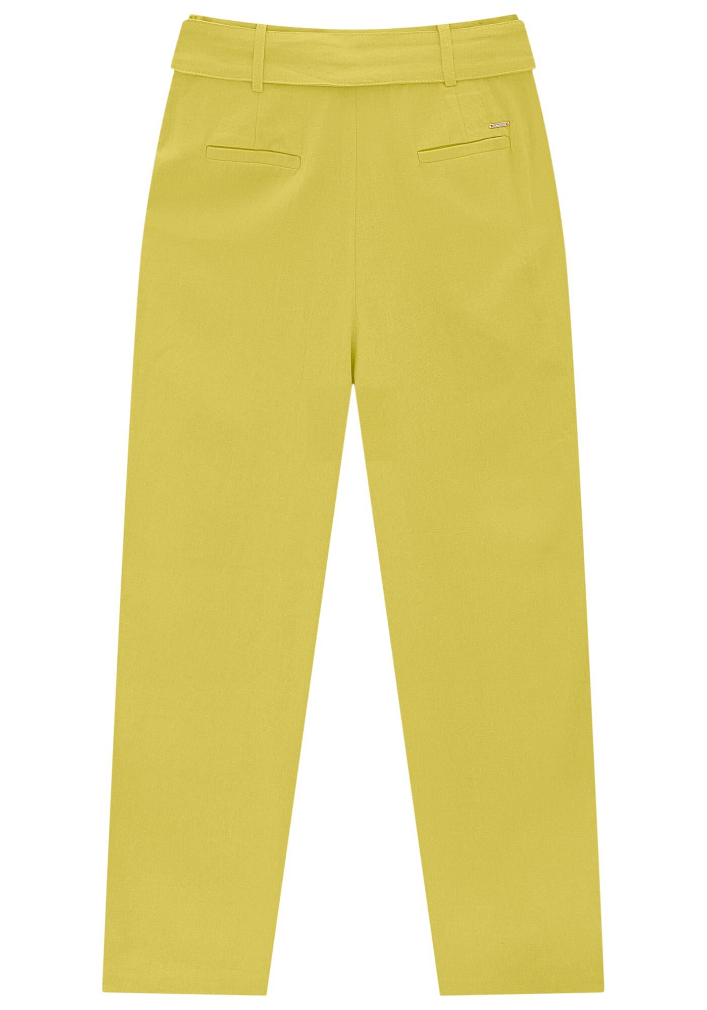 Cal&ccedil;a Carrot Slim em Linho com Cinto, AMARELO ENCANTO, large.