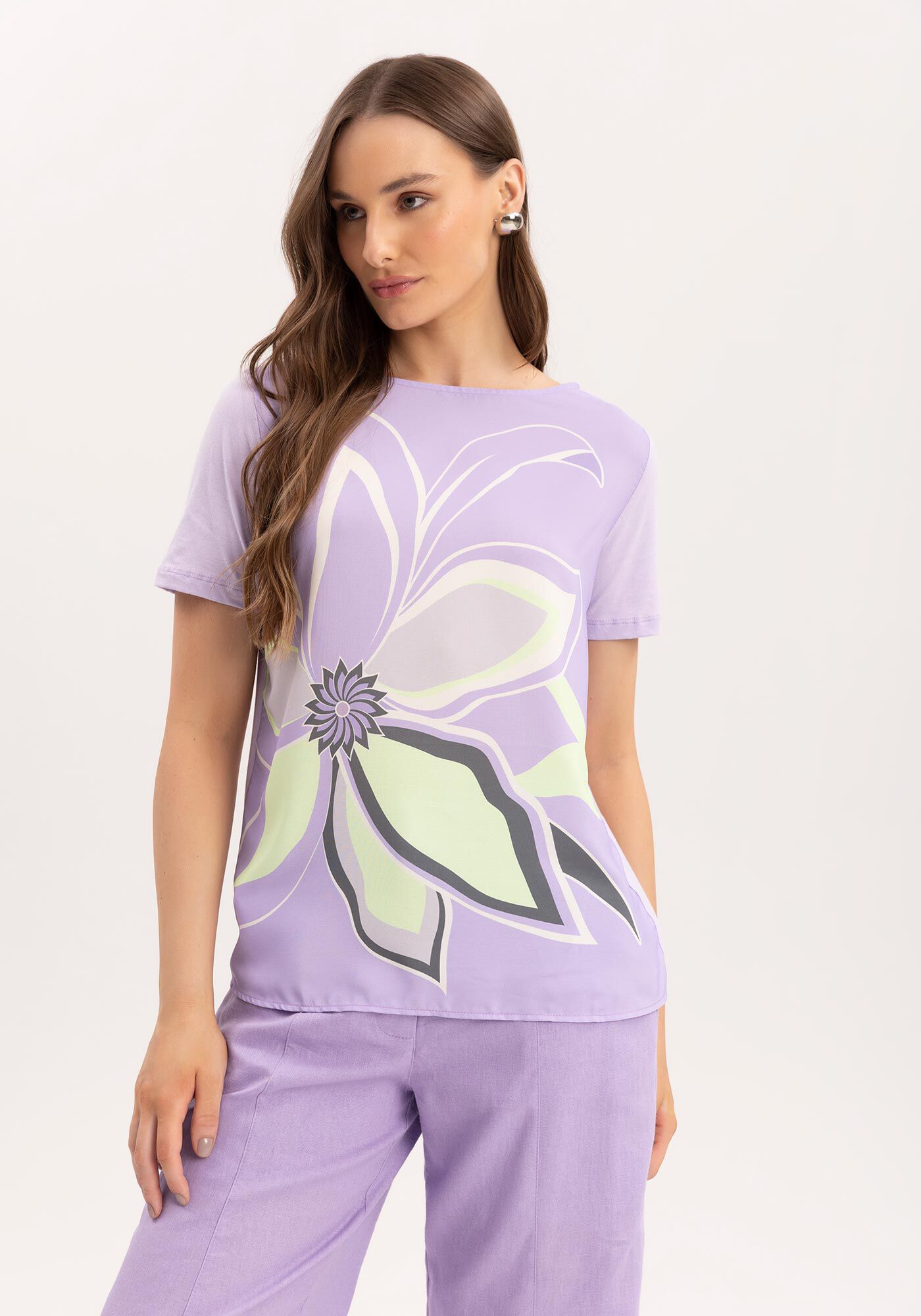 Blusa em Malha e Tecido Estampado, , large.