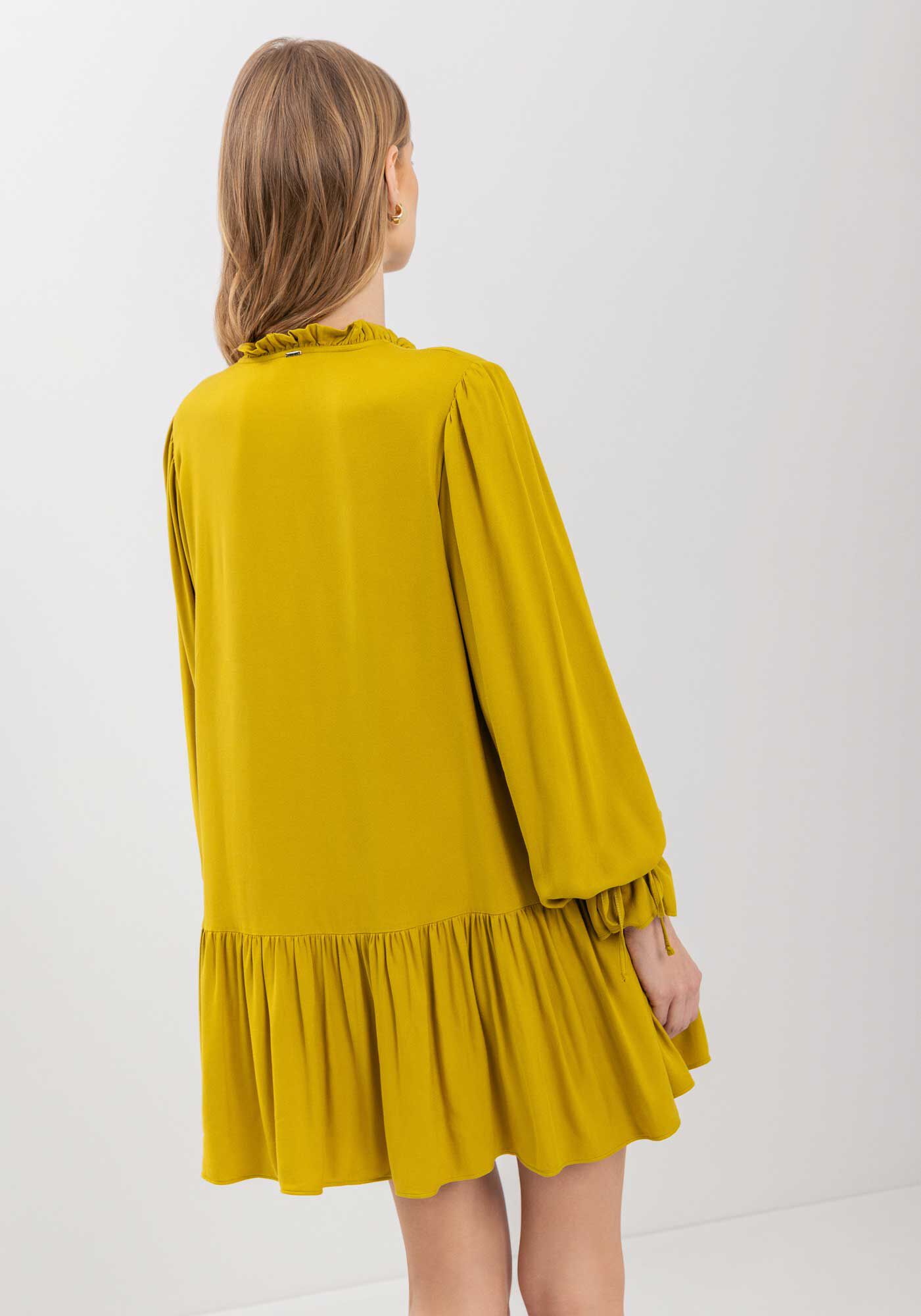 Vestido Curto De Manga Longa Com Babados E Amarra&ccedil;&otilde;es, , large.