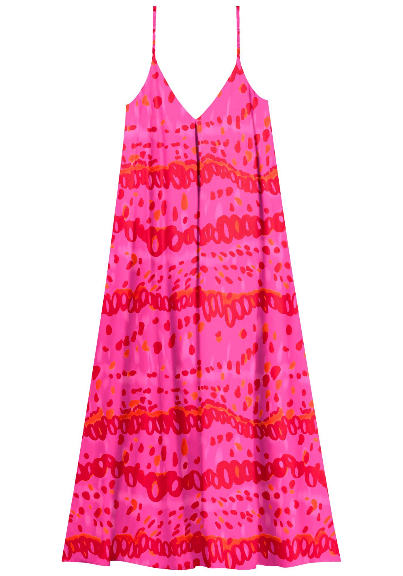 Vestido Longo Estampado Fluido De Al&ccedil;as Com Decote Em V, , large.