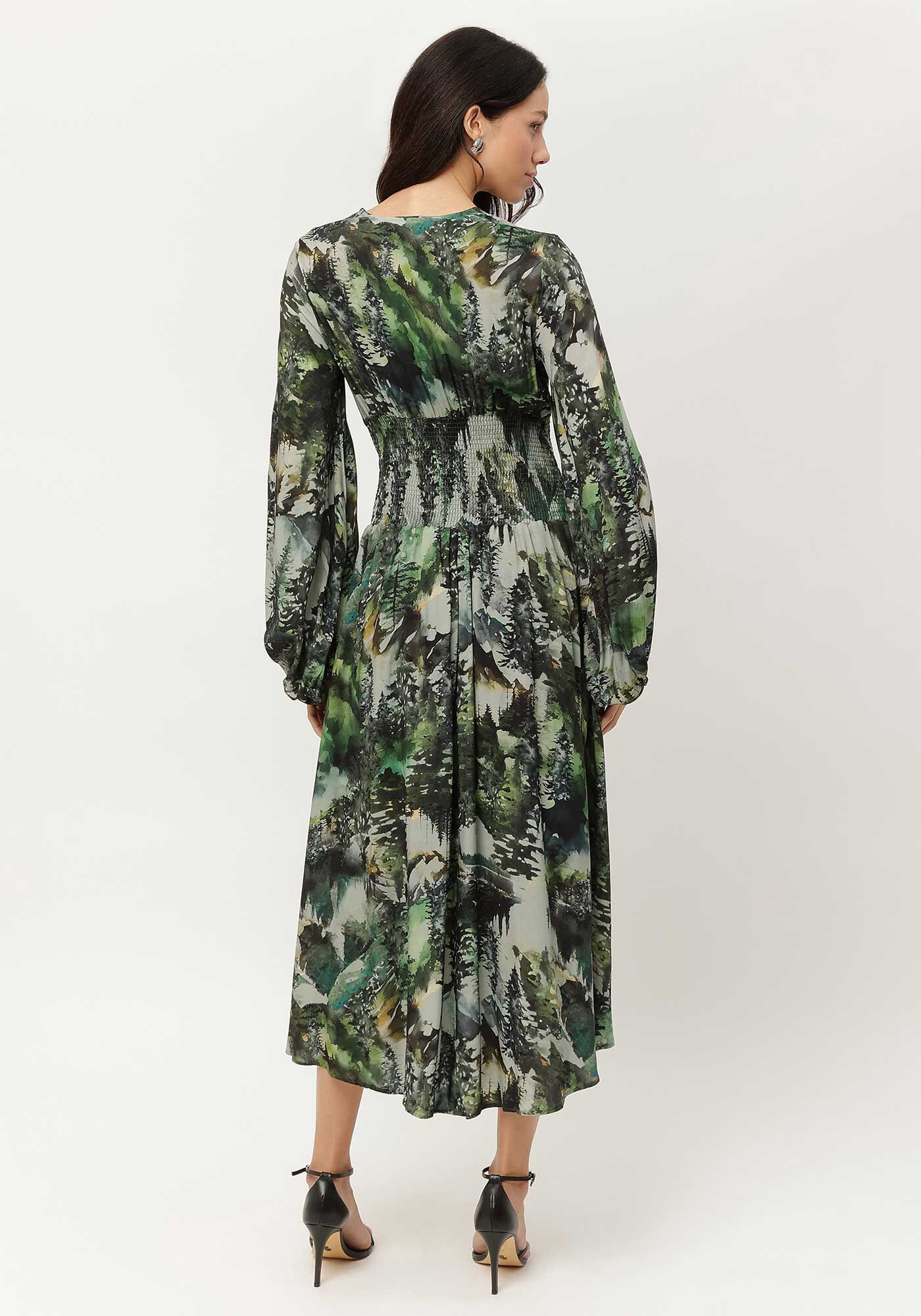 Vestido Midi Estampado com Manga Longa Bufante, , large.