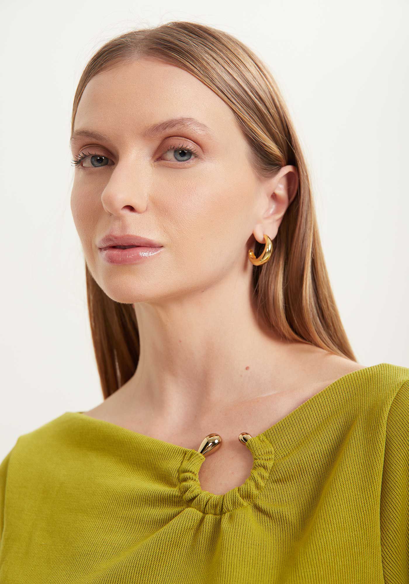 Blusa Curta De Mangas Longas Com Detalhe De Argola, VERDE NEW SOFT, large.