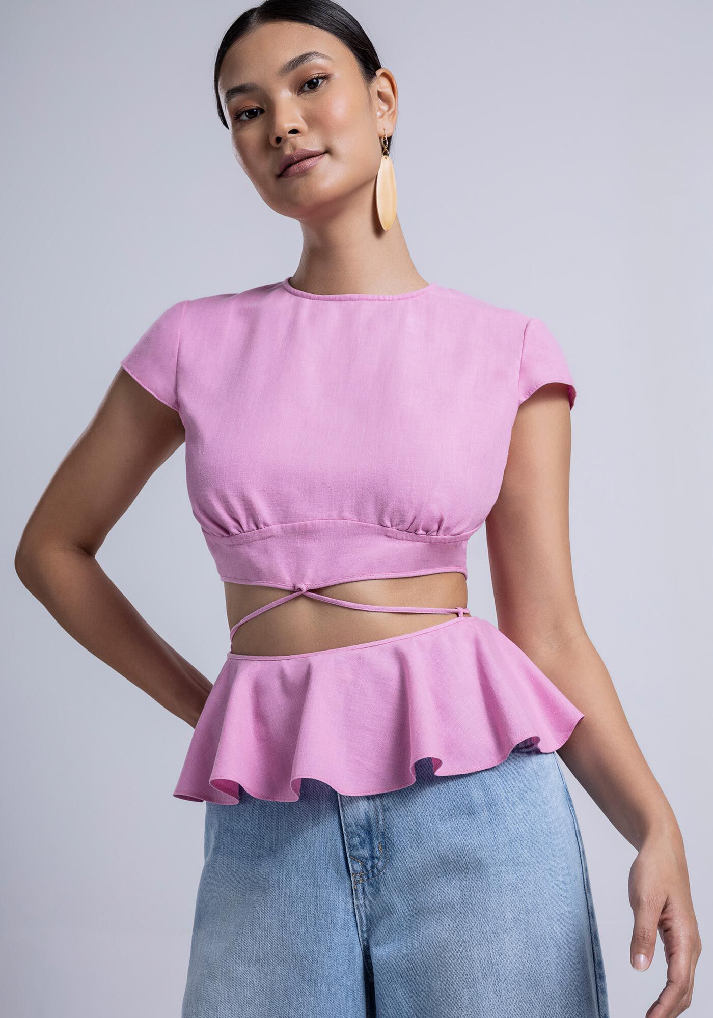 Blusa em Tecido Marrakesh com Babado Remov&iacute;vel, ROSA FABULOUS, large.