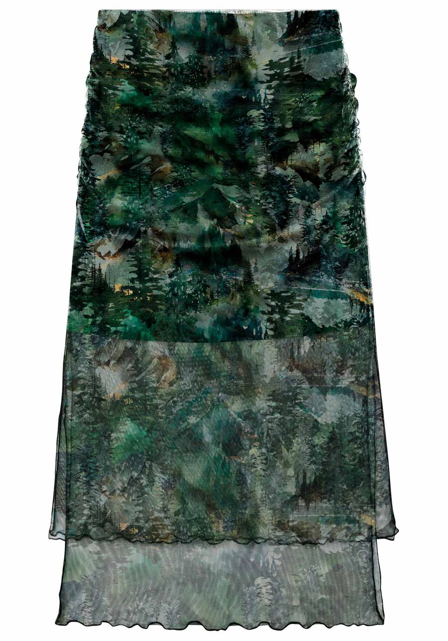 Saia Midi em Tule Estampada Franzida, . Saia Midi em Tule Estampada Franzida, , large.