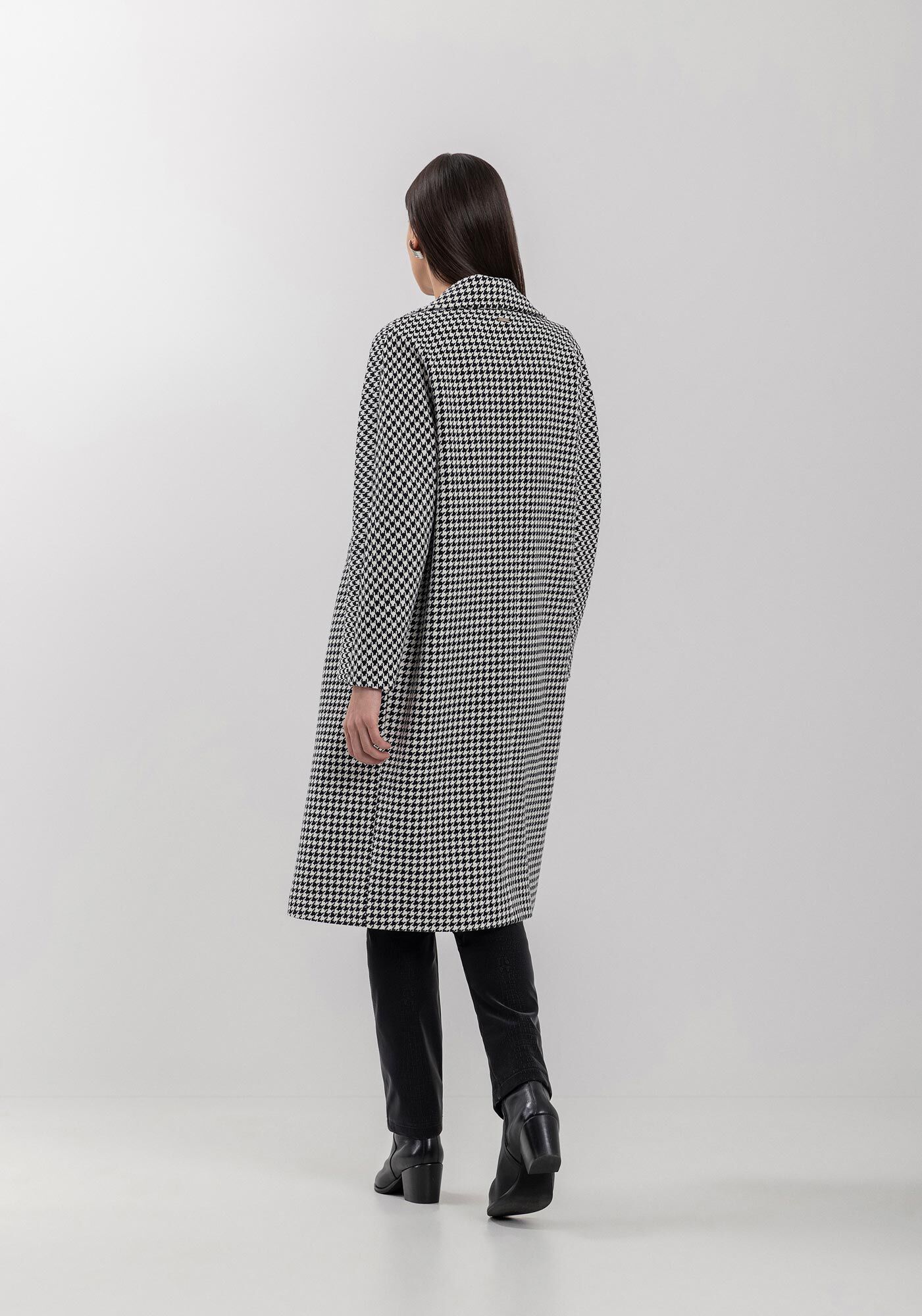 Sobretudo Pied De Poule Com Lapelas Duplas E Bot&otilde;es, , large.