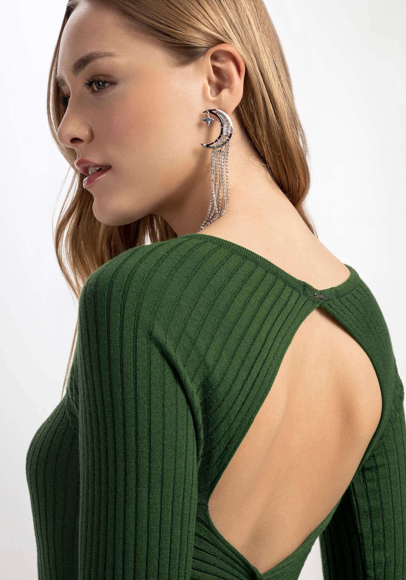 Vestido Midi em Tric&ocirc; com Recorte Costas, VERDE TURFA, large.