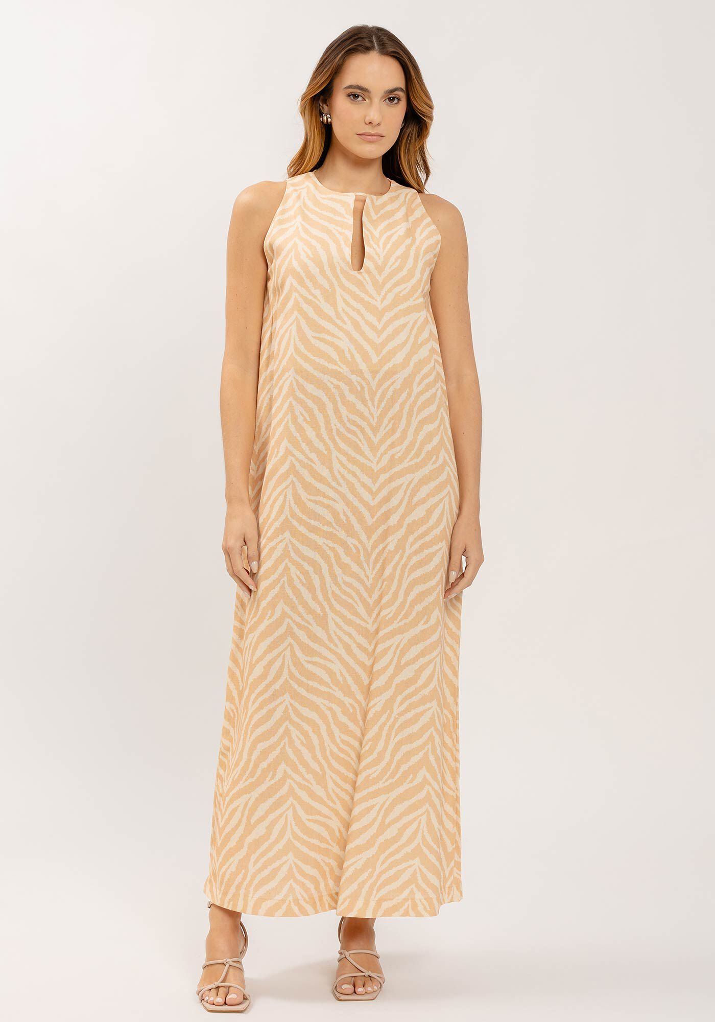 Vestido Midi Reto em Linho Estampado, , large.