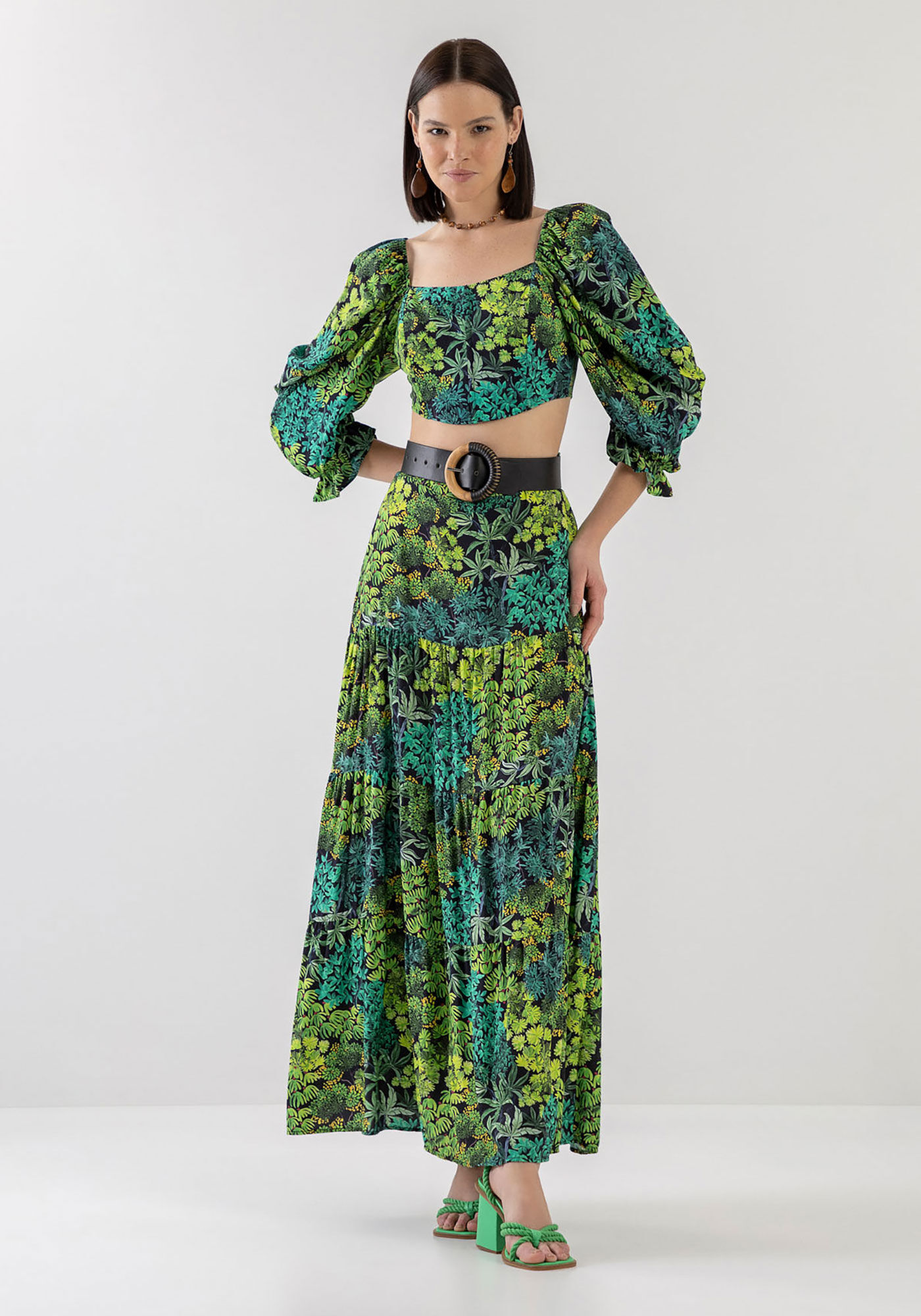 Blusa Corset Estampada com Manga 3/4 Bufante, , large.