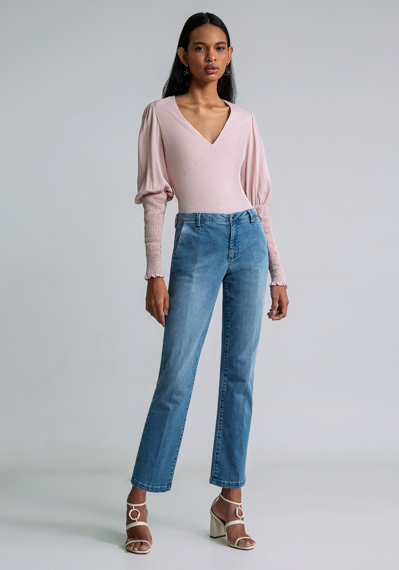 Calça jeans reta cintura media discount