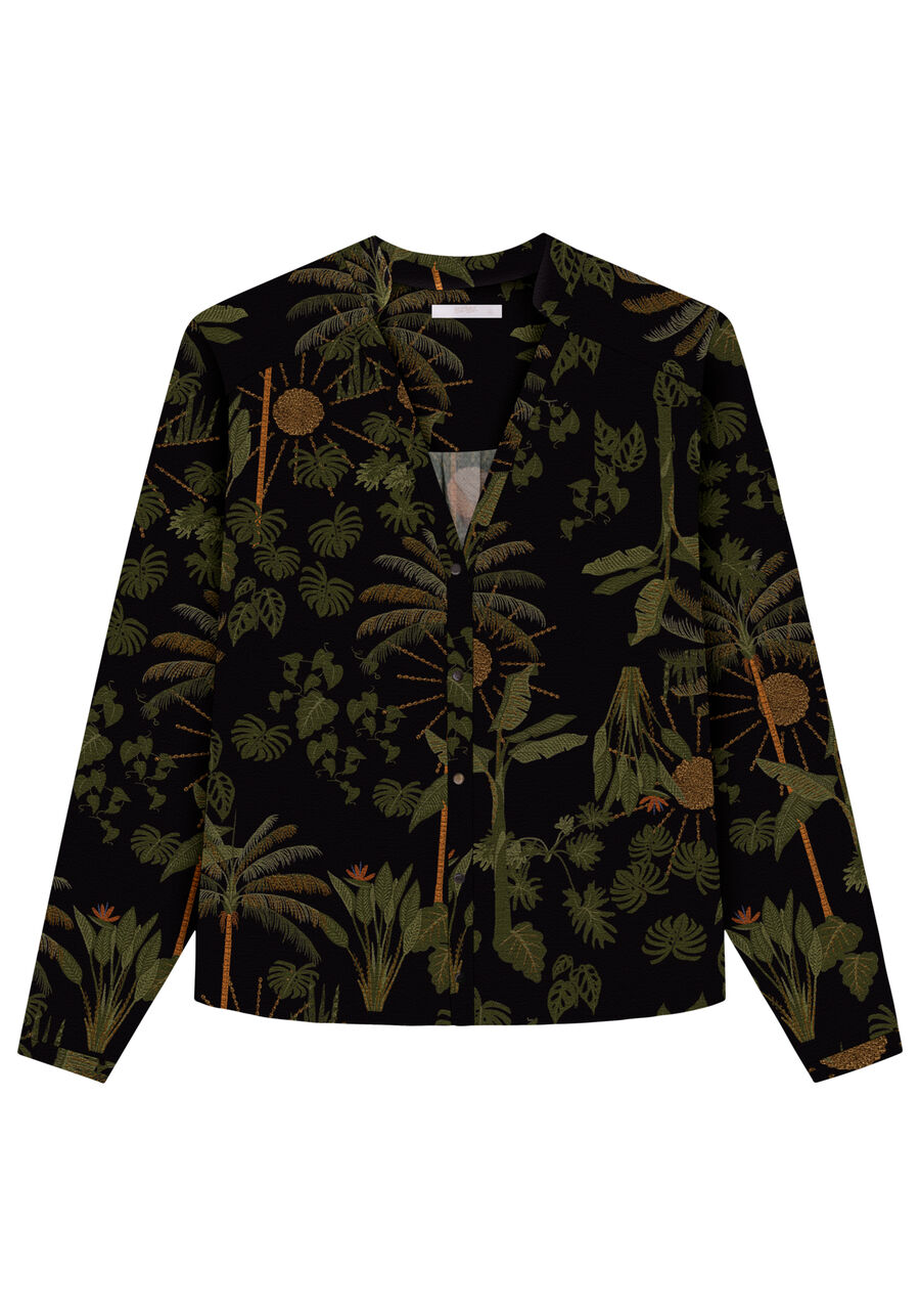 Camisa Manga Longa em Viscose com Gola Padre, SONHO TROPICAL. Camisa Manga Longa em Viscose com Gola Padre, SONHO TROPICAL, large.