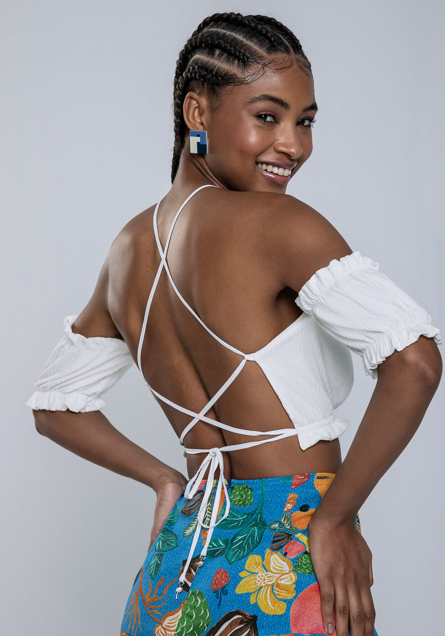 Blusa Cropped em Malha Canelada com Babados, . Blusa Cropped em Malha Canelada com Babados, , large.