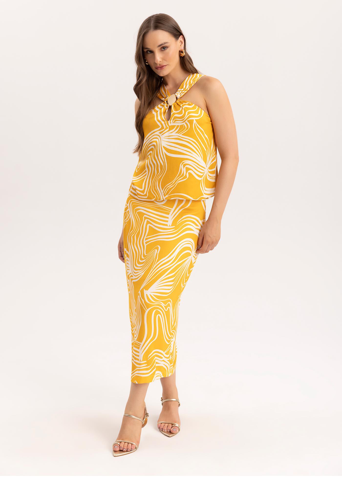 Blusa Cross Neck Estampada com Detalhe Aviamento, , large.