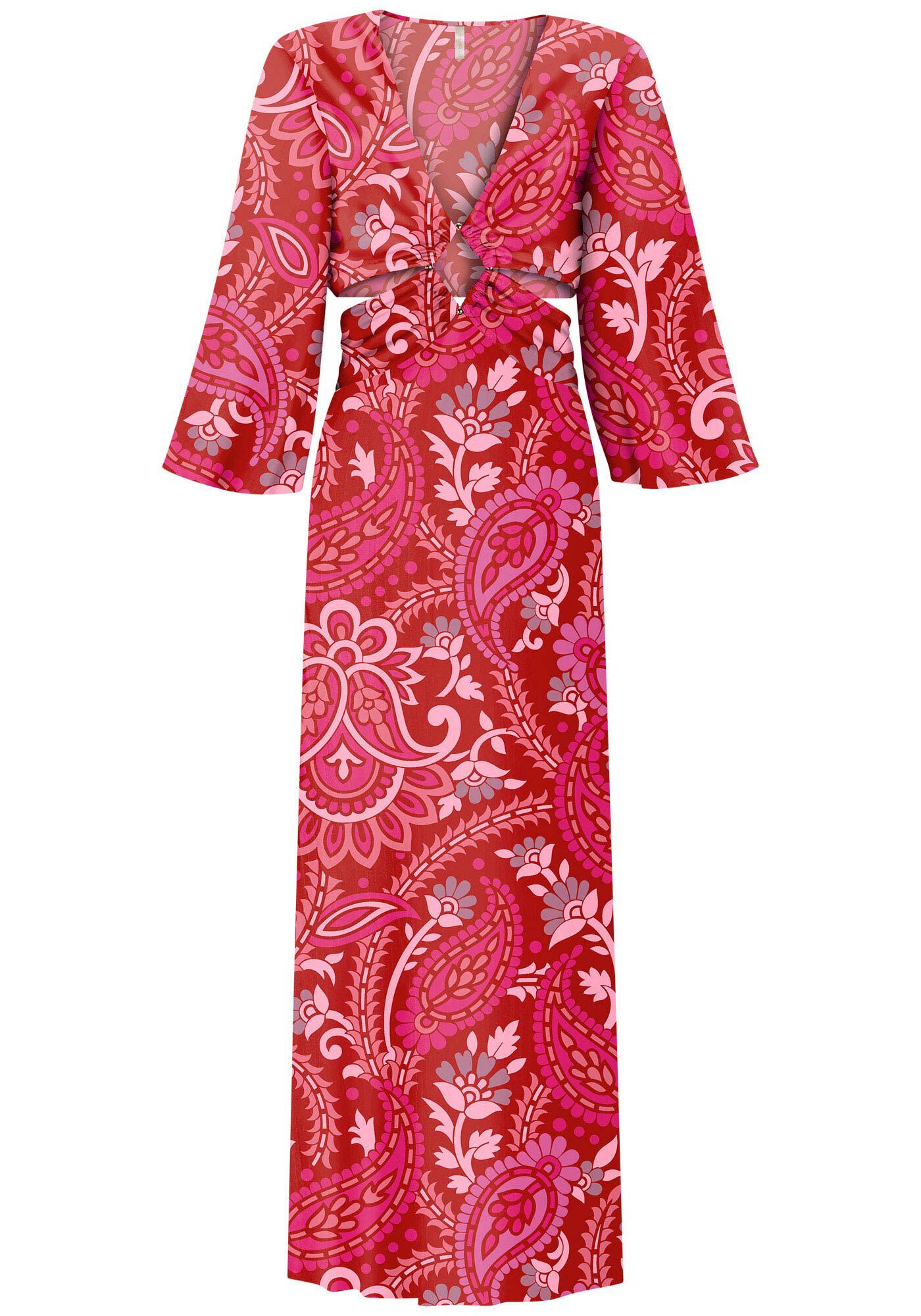 Vestido Midi Ch&aacute; Estampado com Cut Out, , large.