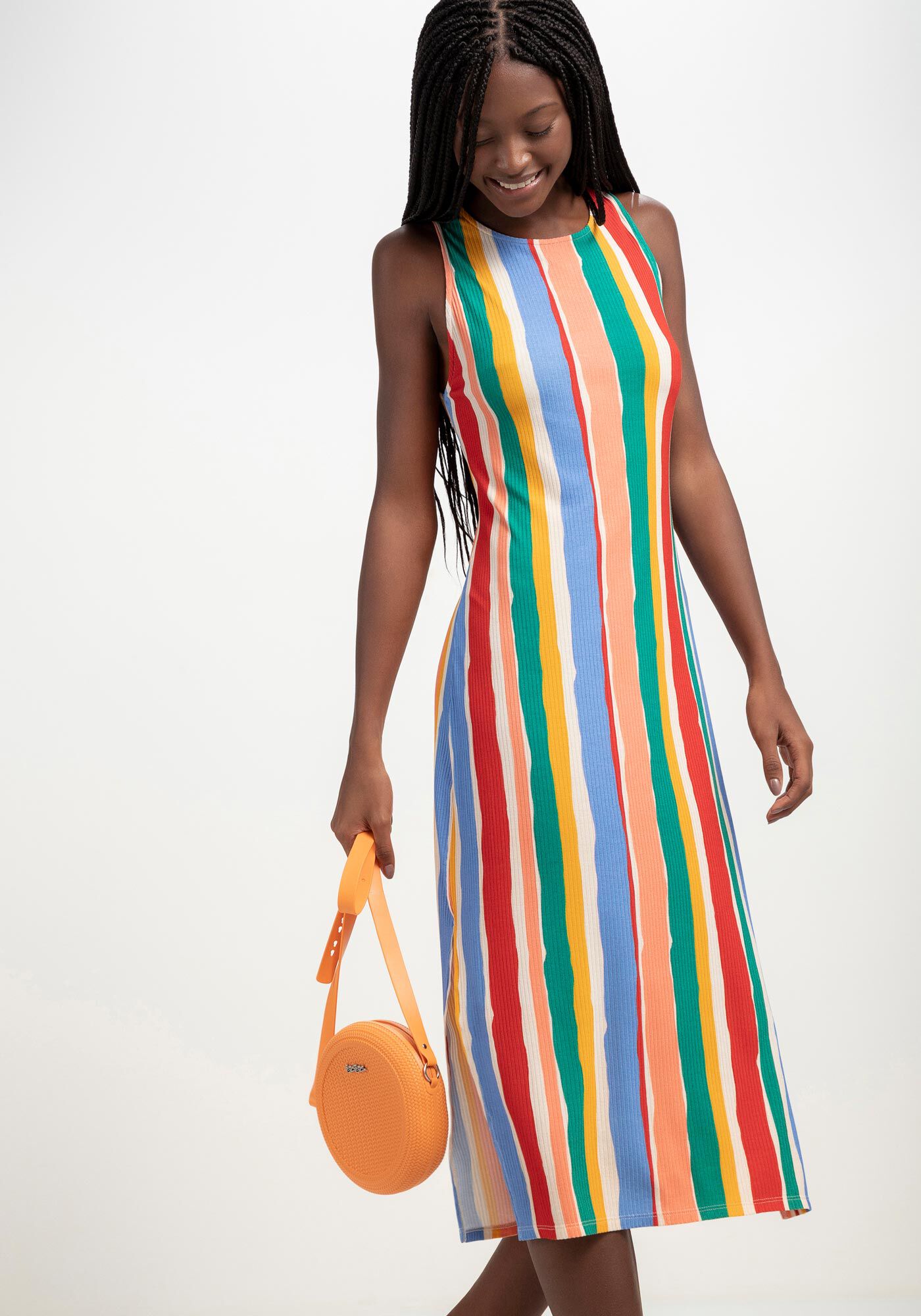 Vestido Midi Justo Canelado com Fenda Lez a Lez