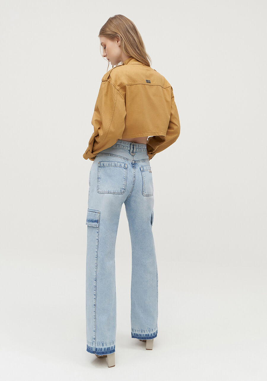 Jaqueta Jeans Cropped Duo com Manga Bufante, . Jaqueta Jeans Cropped Duo com Manga Bufante, , large.