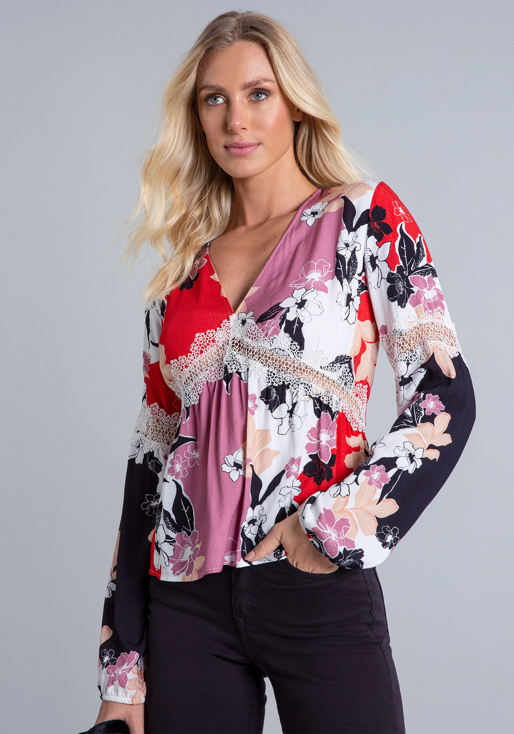 Blusa Manga Longa Recortes Renda, . Blusa Manga Longa Recortes Renda, , large.