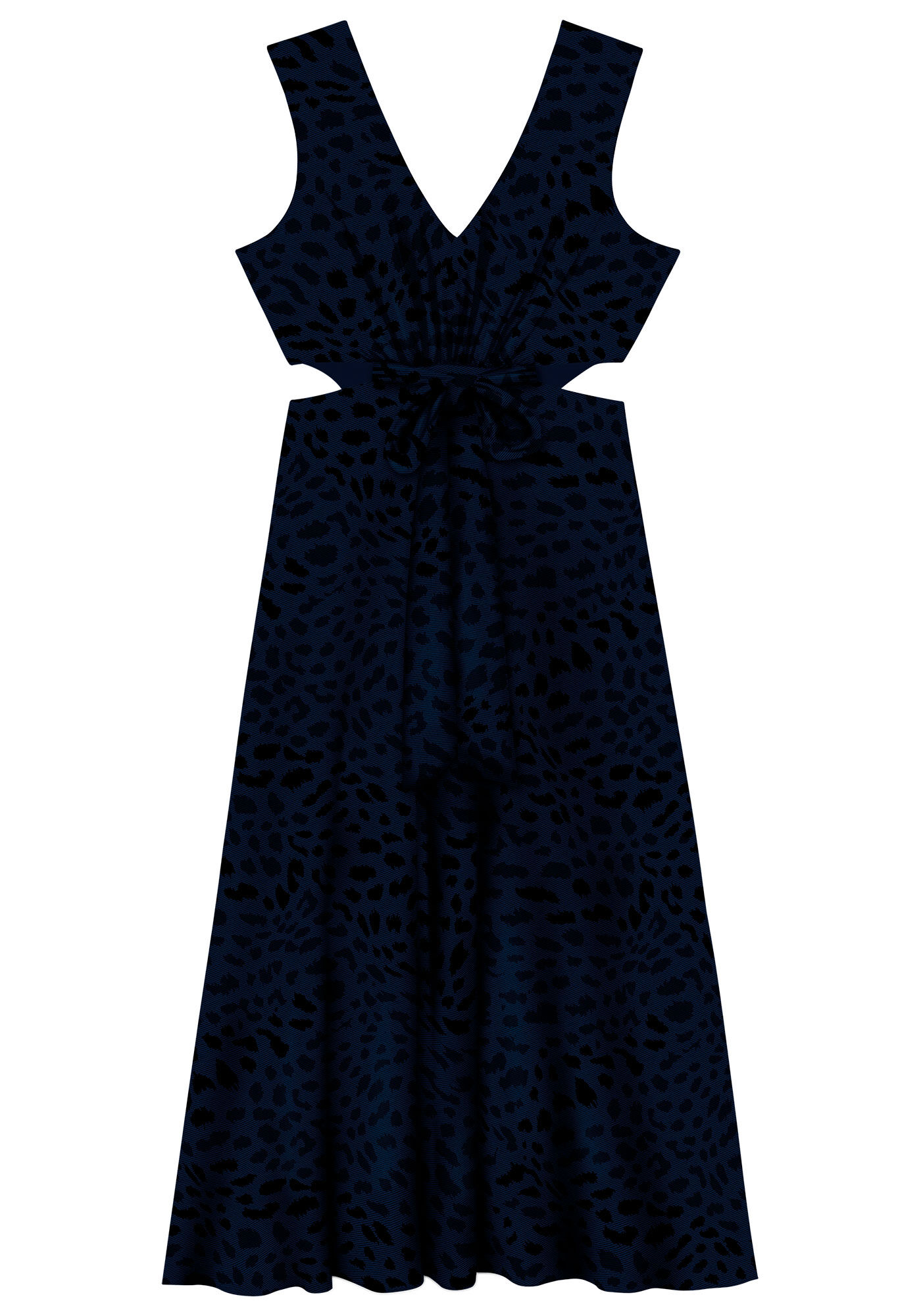 Vestido Midi em Viscose com Cut e Faixa, LEOPARDO, large.