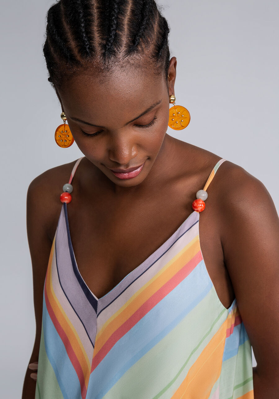 Vestido com Alças Decote V Estampado, . Vestido com Alças Decote V Estampado, , large.