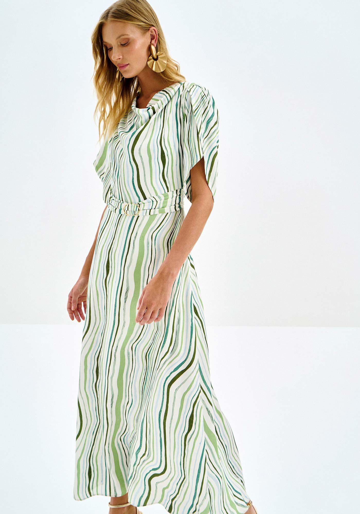 Vestido Midi Estampado com Cinto, , large.