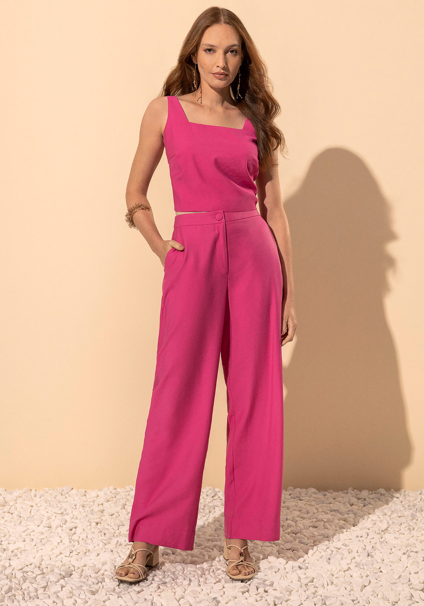 Blusa Curta De Al&ccedil;as Com Decote Quadrado E Z&iacute;per Posterior, ROSA ONYX, large.