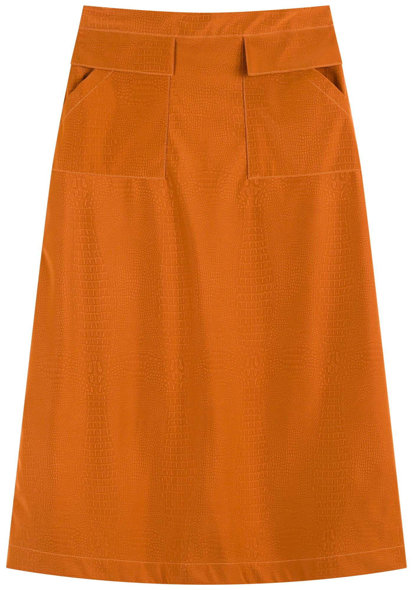 Saia Midi Com Bolsos E Cintura M&eacute;dia Em Malha Leather, , large.