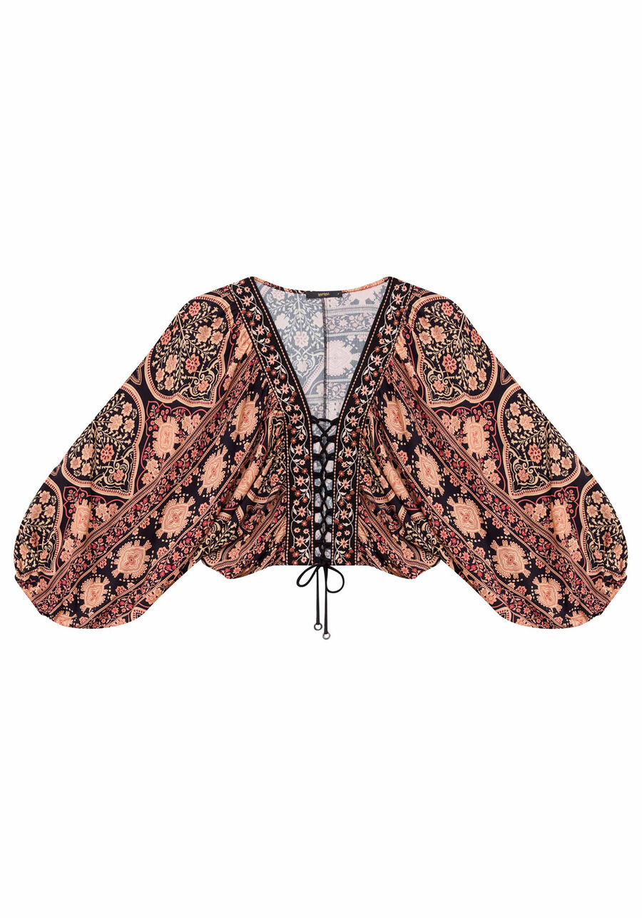 Blusa Amarração Estampada Tecido, . Blusa Amarração Estampada Tecido, , large.