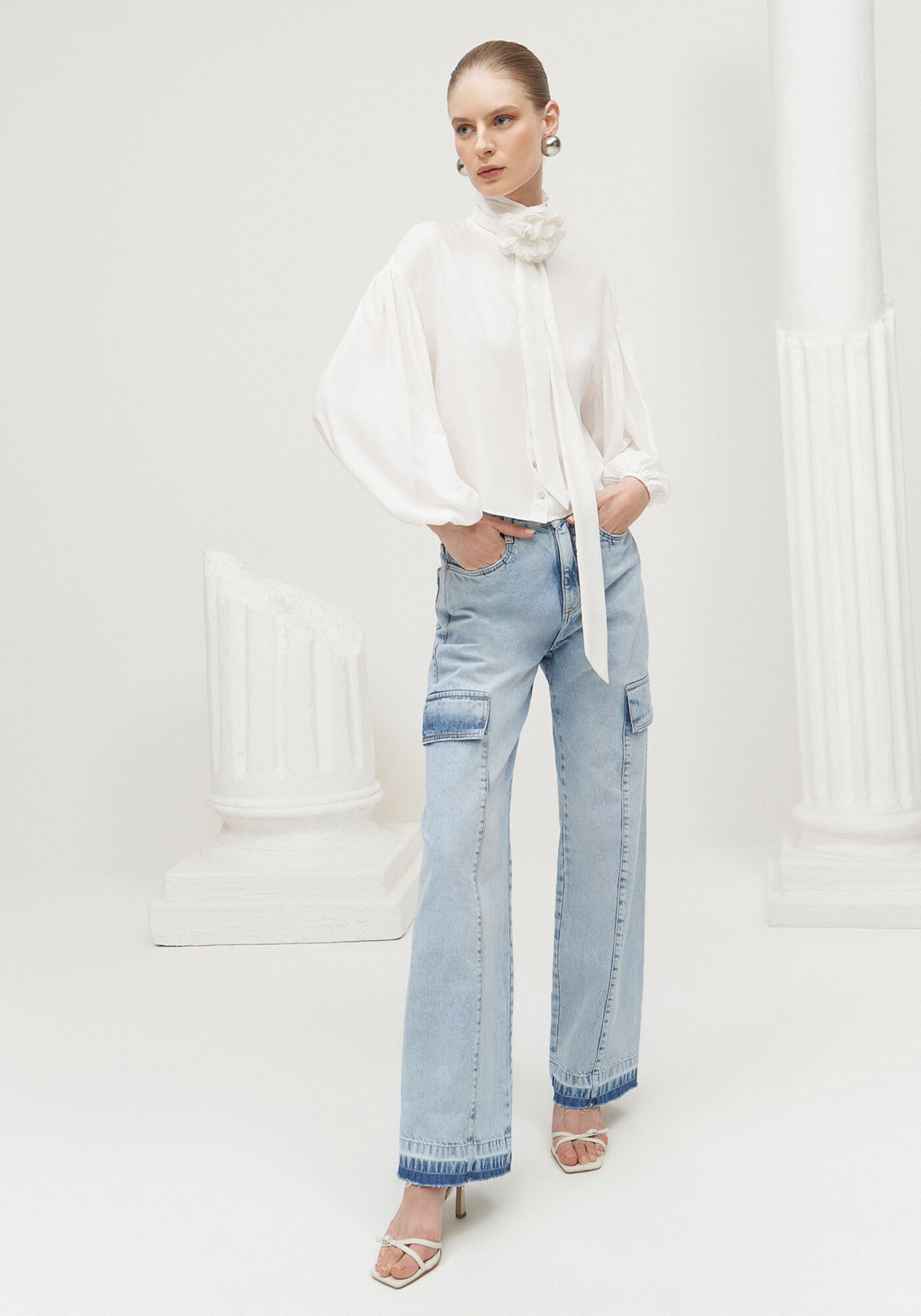 Camisa em Viscose com Manga Longa Bufante, , large.