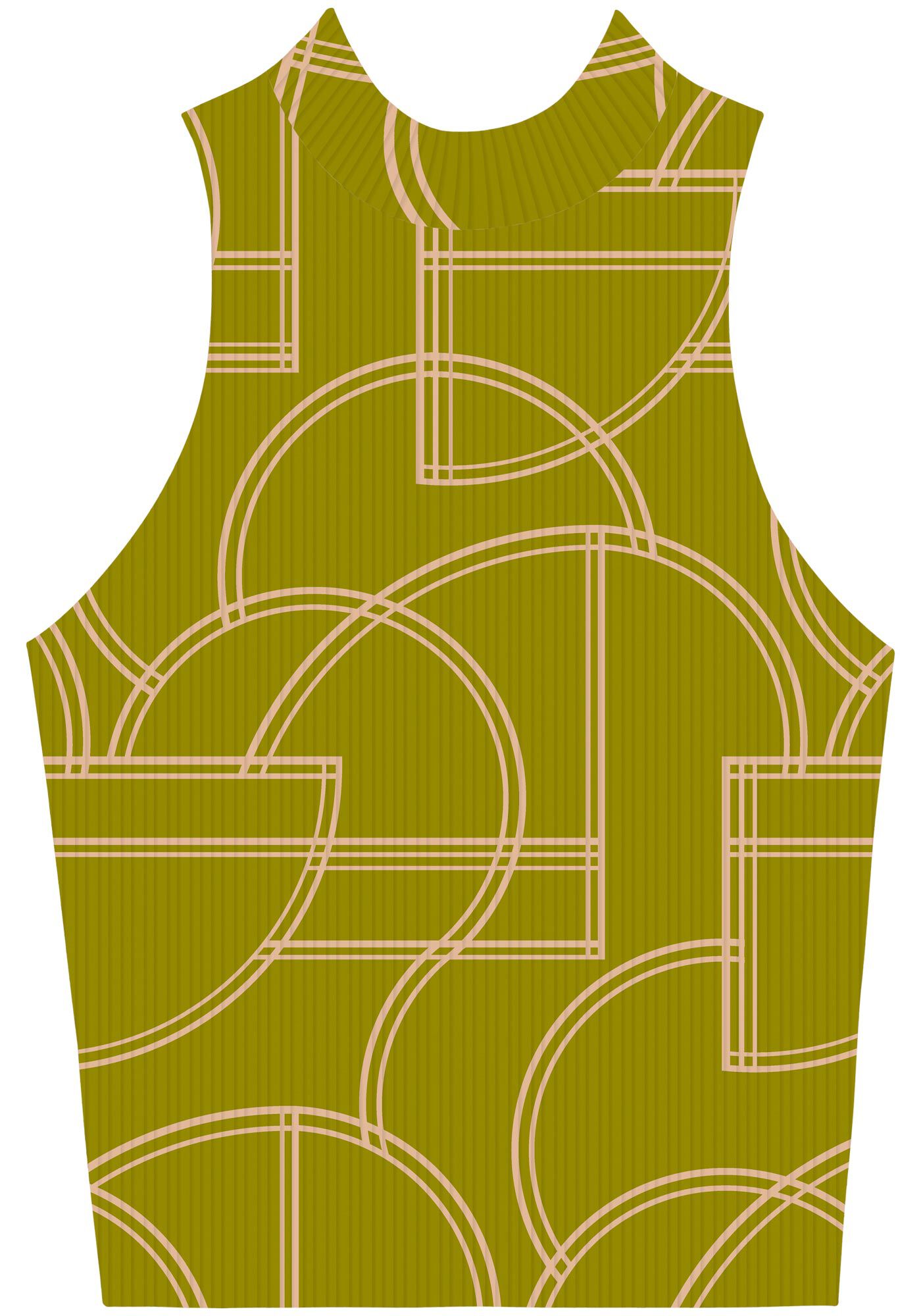 Blusa Estampada Sem Mangas Com Gola Alta Em Malha Canelada, , large.