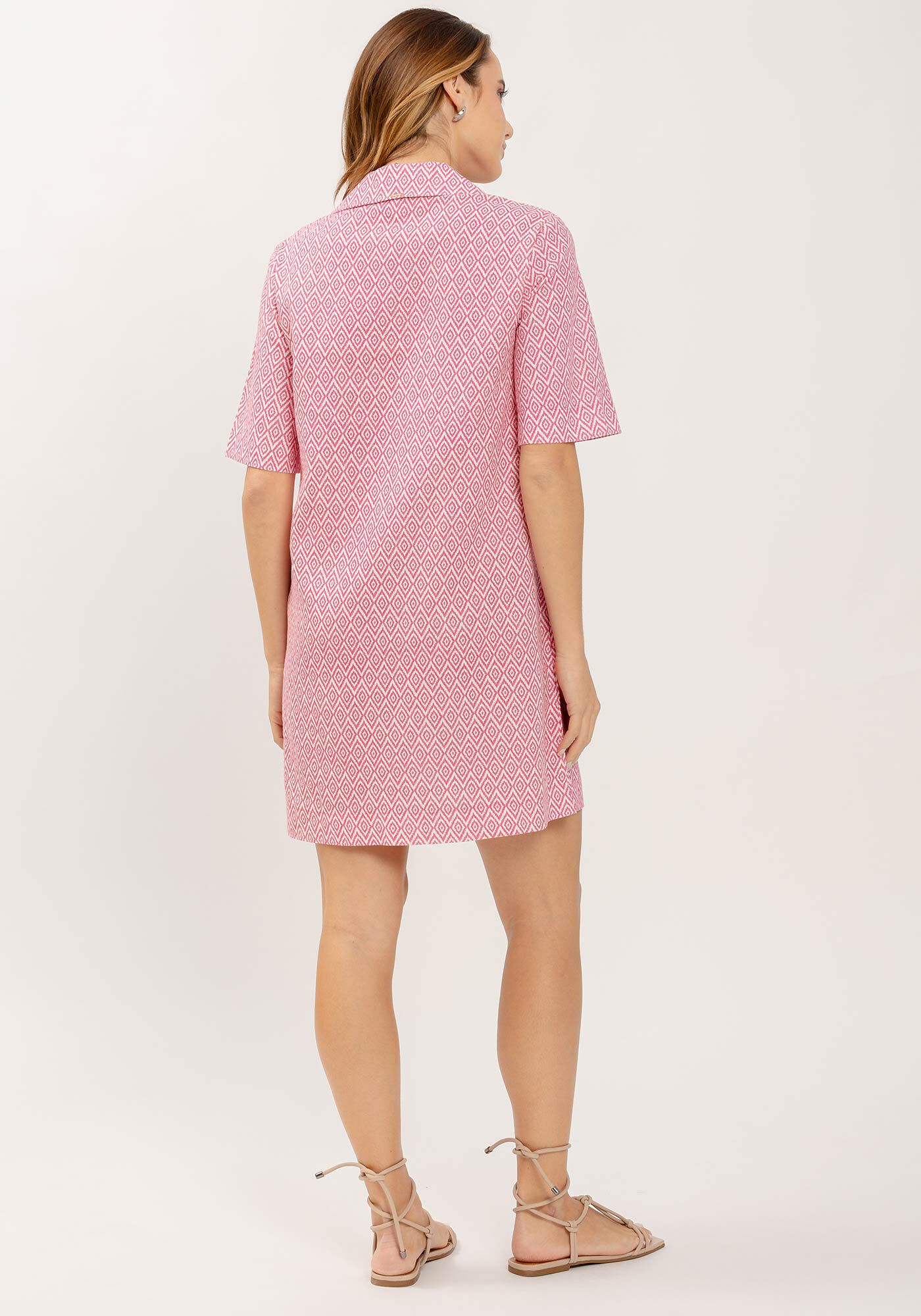 Vestido Curto Estampado em Linho com Corrente Metal, , large.